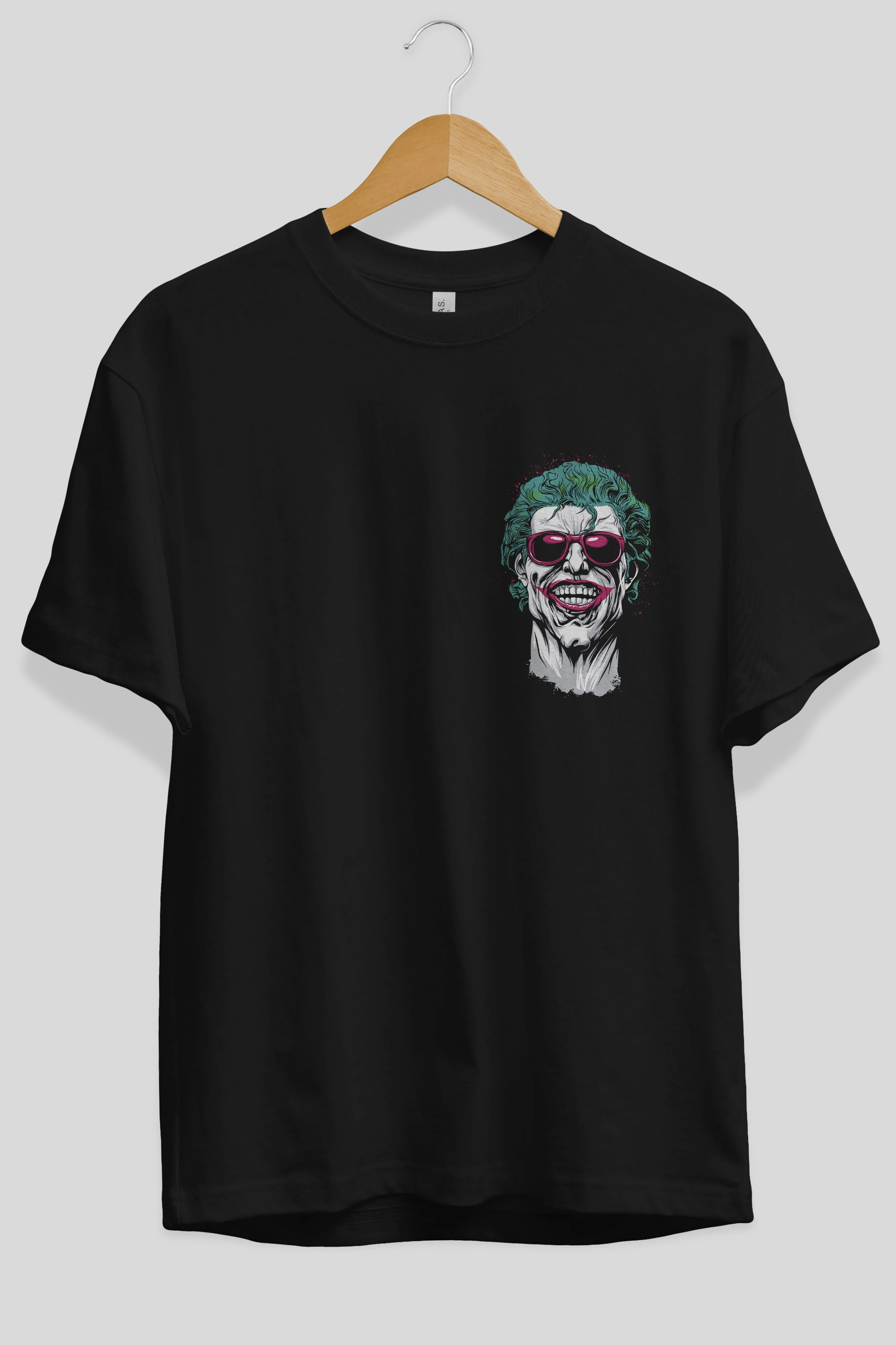 Joker 1 Ön Sol Baskılı Oversize t-shirt Erkek Kadın Unisex %100 Pamuk Bisiklet Yaka tişort