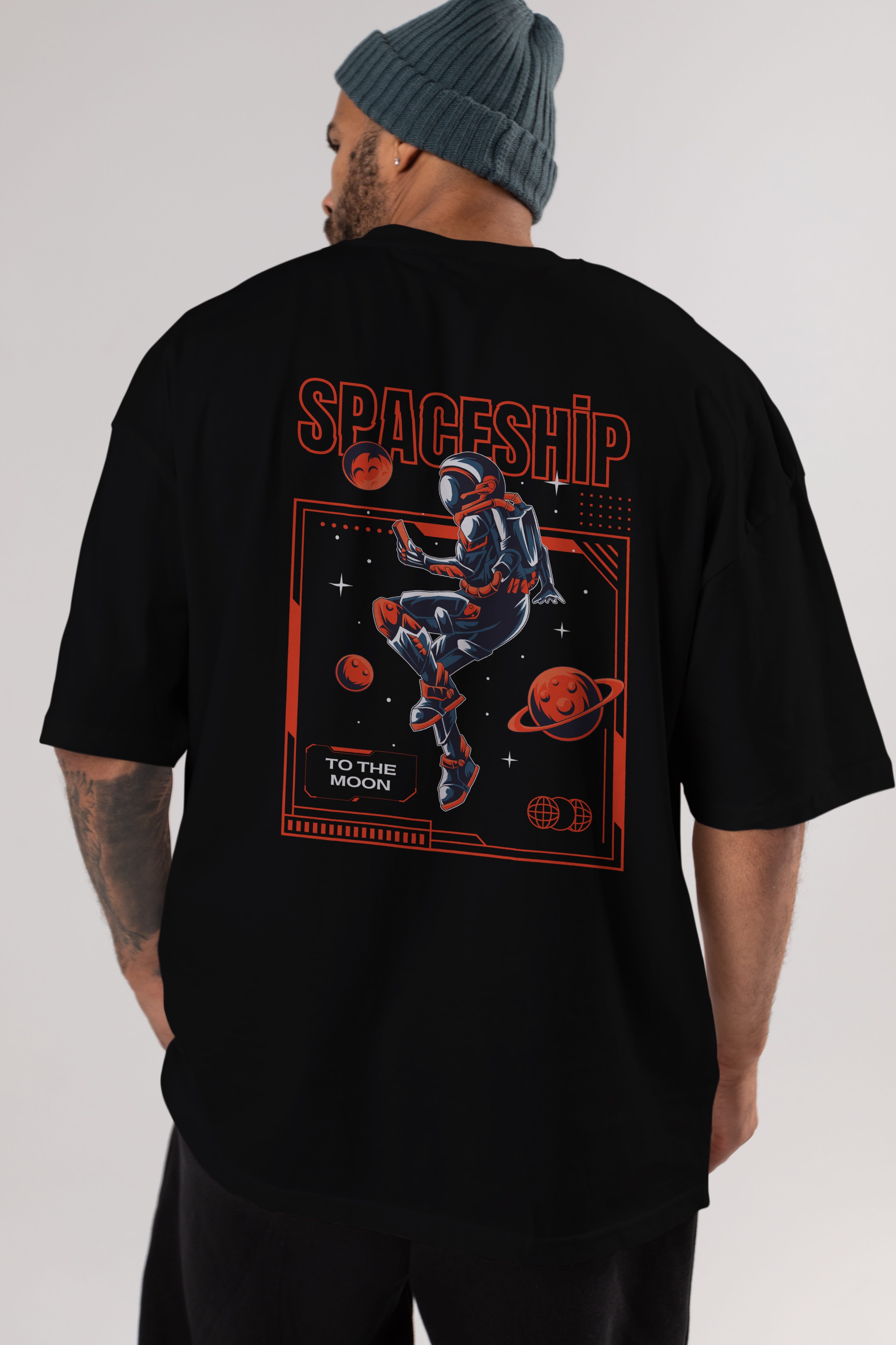 Spaceship Arka Baskılı Oversize t-shirt Erkek Kadın Unisex