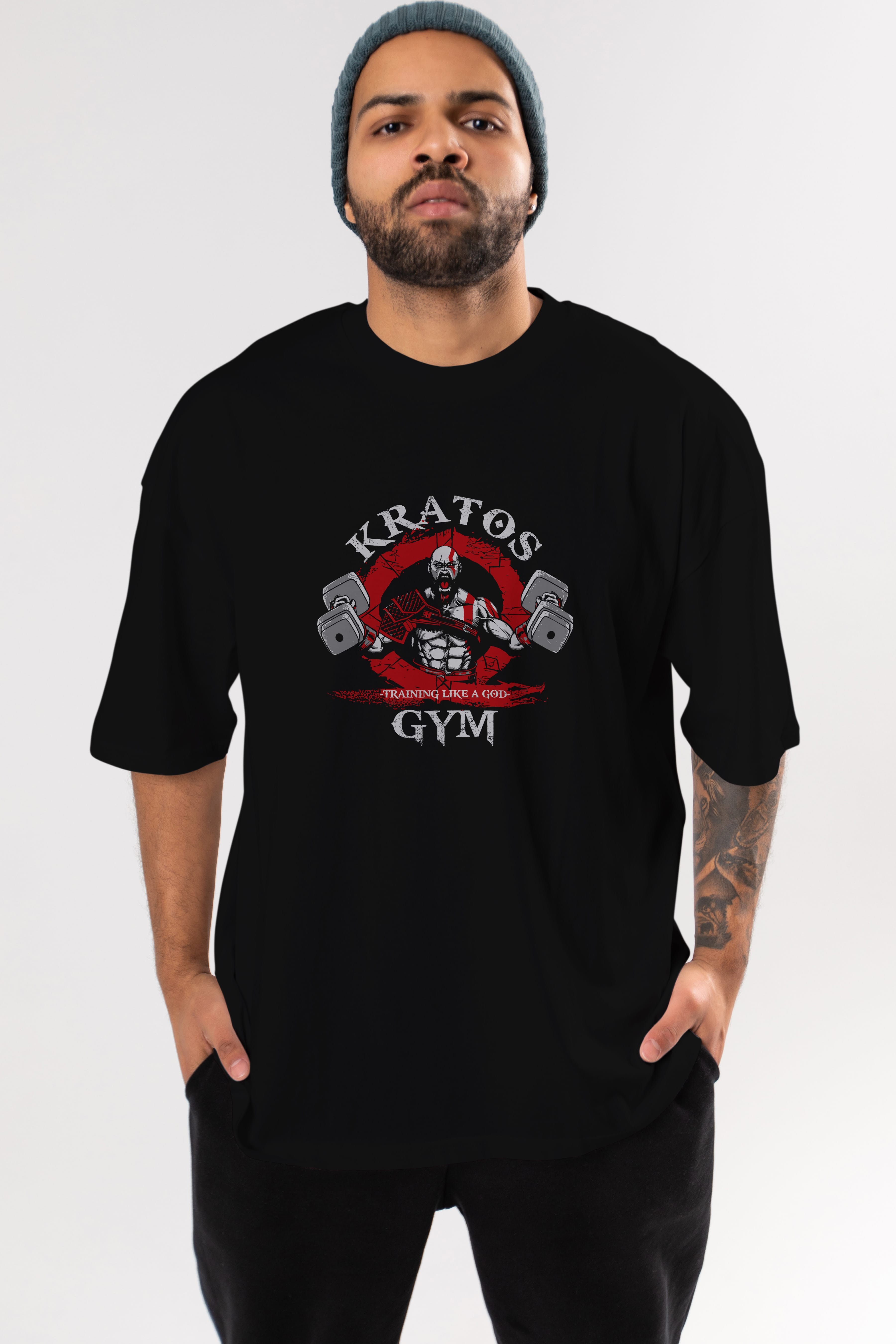 Kratos GYM Ön Baskılı Oversize t-shirt Erkek Kadın Unisex %100 Pamuk Bisiklet Yaka tişort