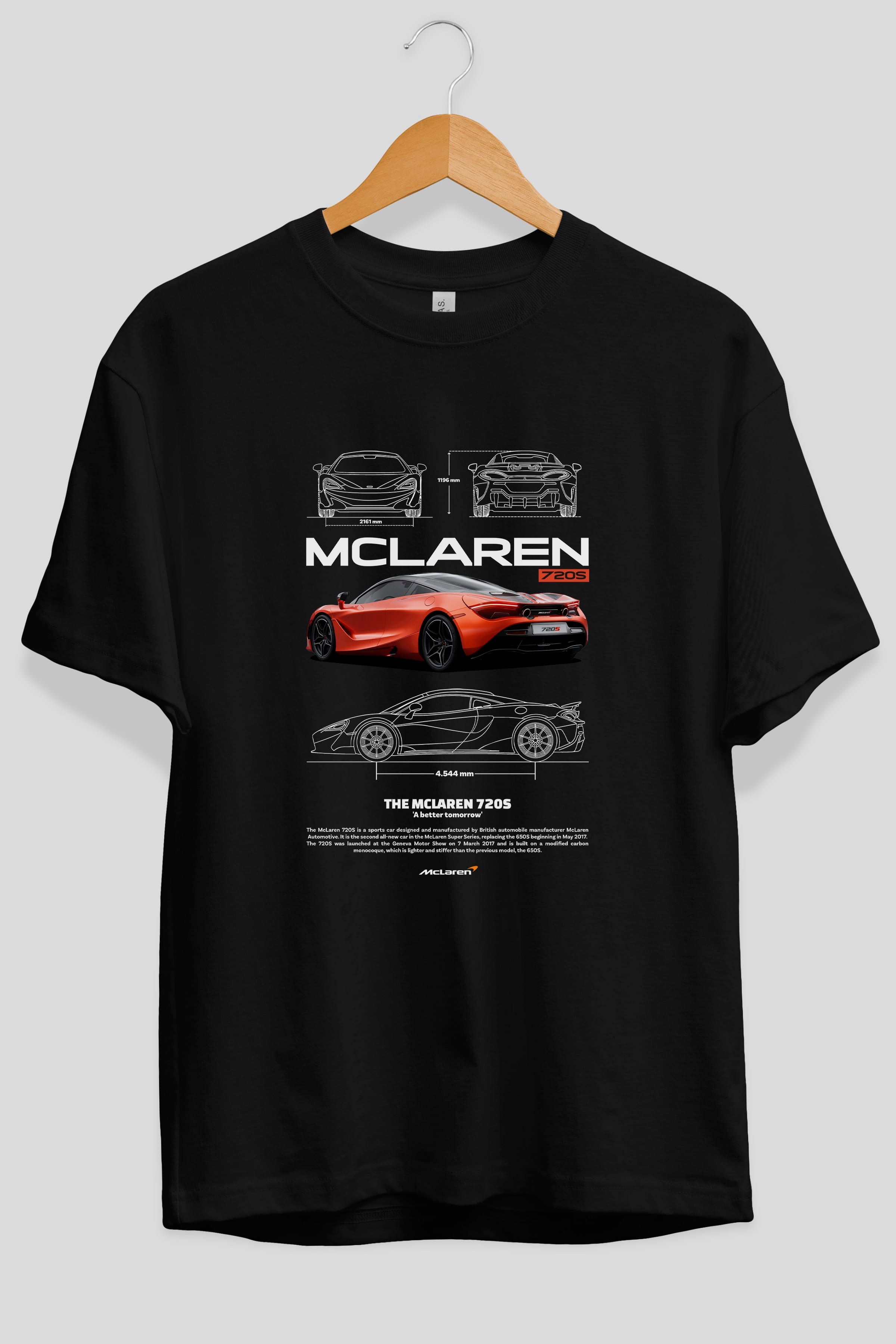 MCLAREN 720S 1 Ön Baskılı Oversize t-shirt Erkek Kadın Unisex %100 Pamuk Bisiklet Yaka tişort