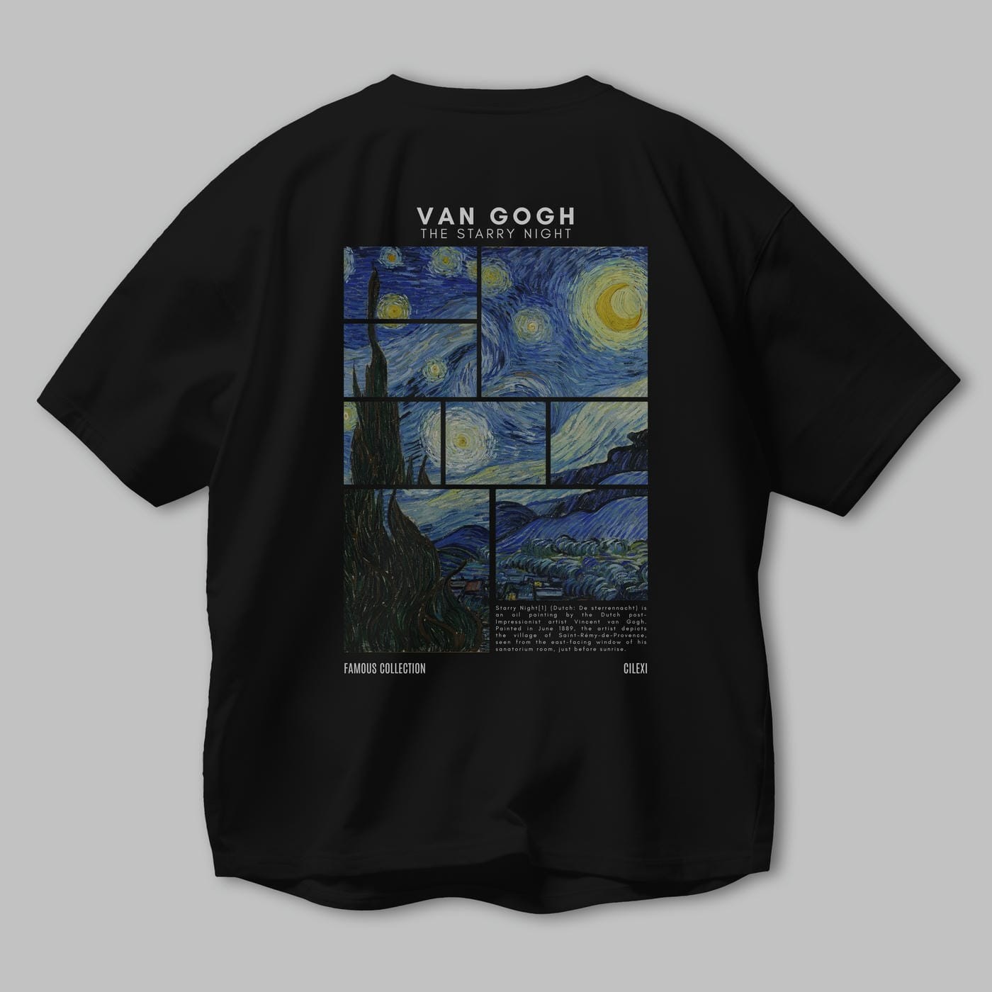 Van Gogh The Starry Night Arka Baskılı Oversize t-shirt Erkek Kadın Bisiklet Yaka Pamuk tişort