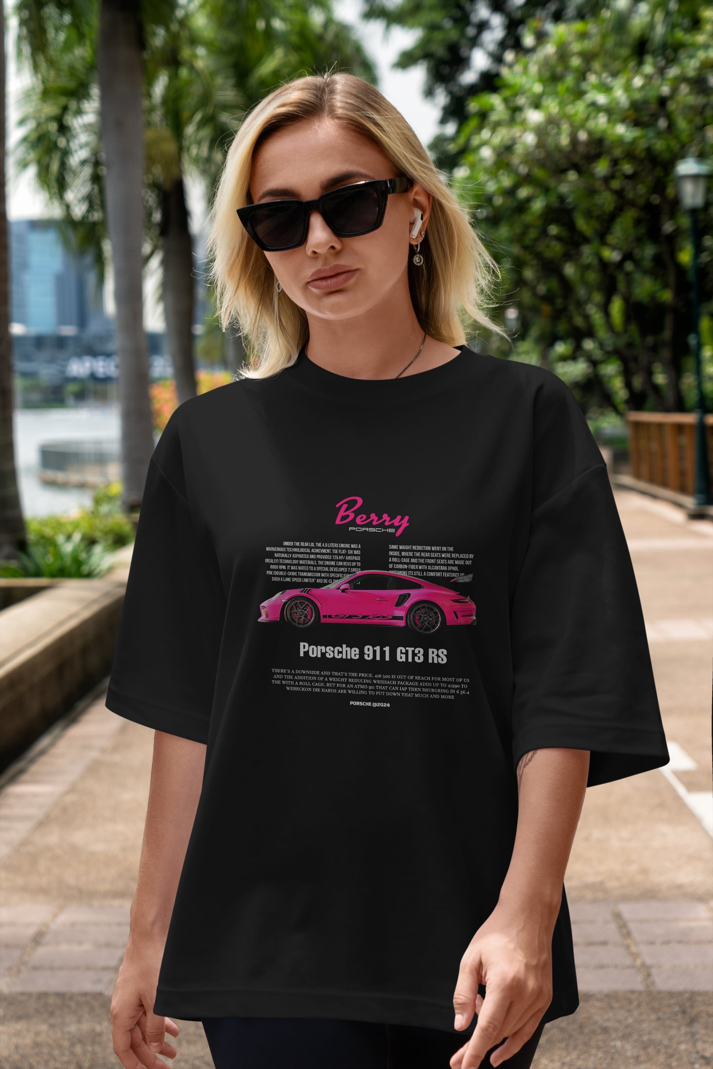 PORSCHE 911 GT3 RS BERRY Ön Baskılı Oversize t-shirt Erkek Kadın Unisex %100 Pamuk Bisiklet Yaka tişort