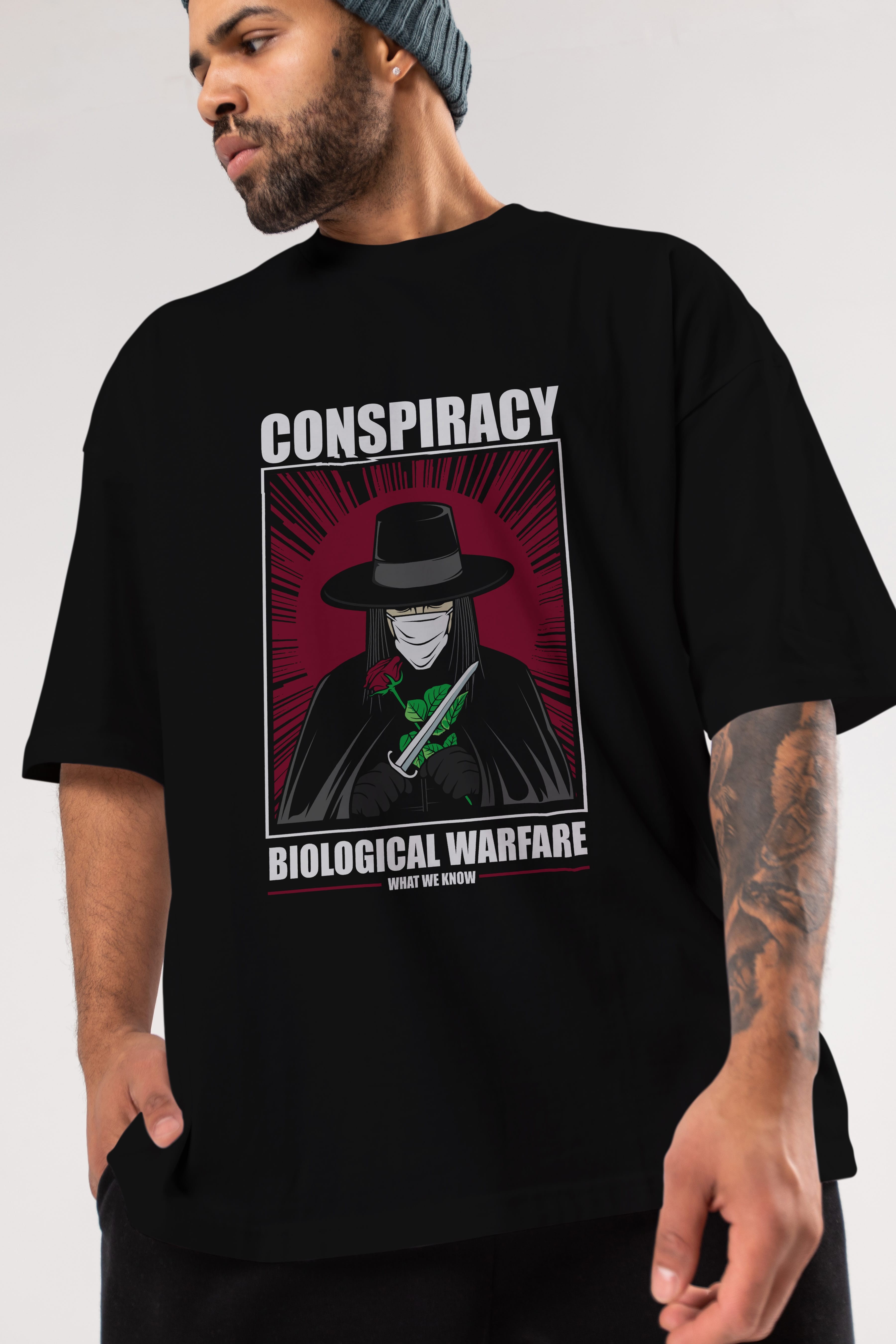 Vendetta Masker Ön Baskılı Oversize t-shirt Erkek Kadın Unisex %100 Pamuk tişort