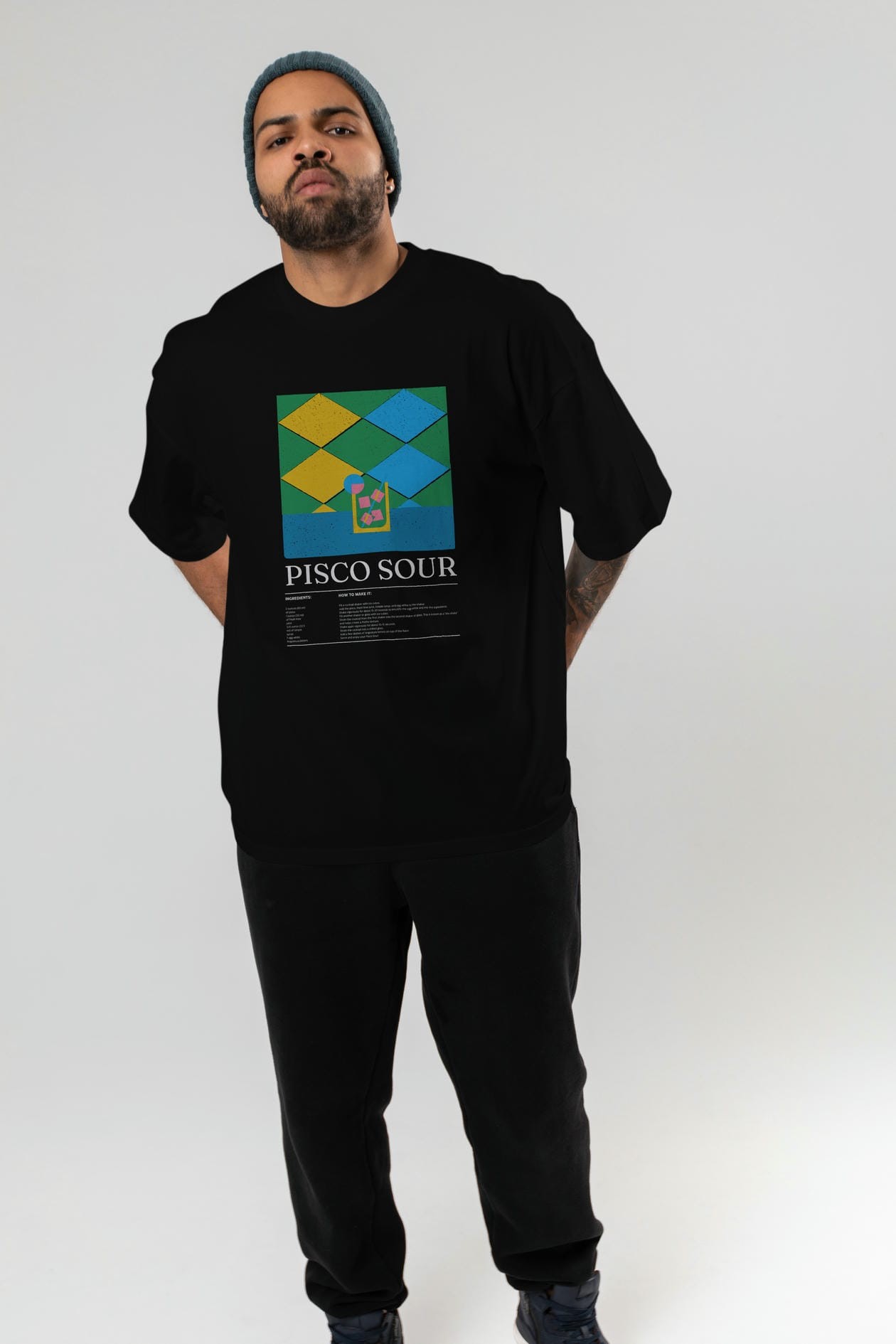 Pisco Sour Kokteyl Ön Baskılı Oversize t-shirt Erkek Kadın %100 Pamuk Bisiklet Yaka tişort