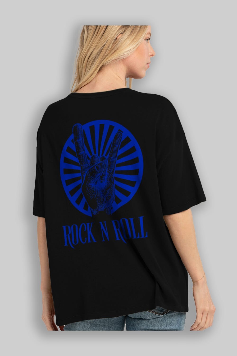 Rock N Roll Yazılı Arka Baskılı Oversize t-shirt Erkek Kadın Unisex