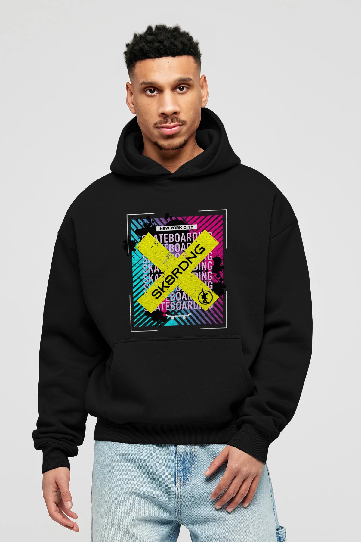 Skatebording Ön Baskılı Hoodie Oversize Kapüşonlu Sweatshirt Erkek Kadın Unisex