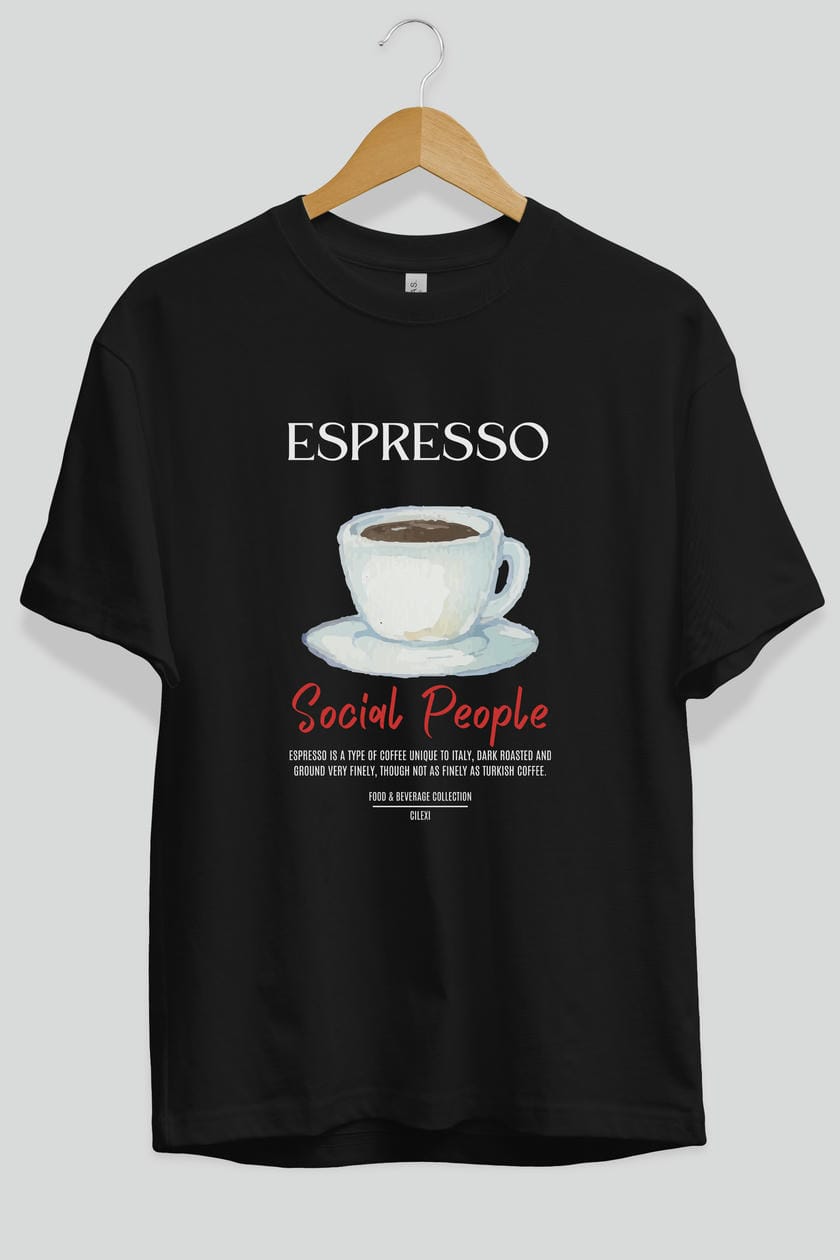 Espresso Kokteyl Serisi ön Baskılı Oversize t-shirt Erkek Kadın %100 Pamuk Bisiklet Yaka tişort