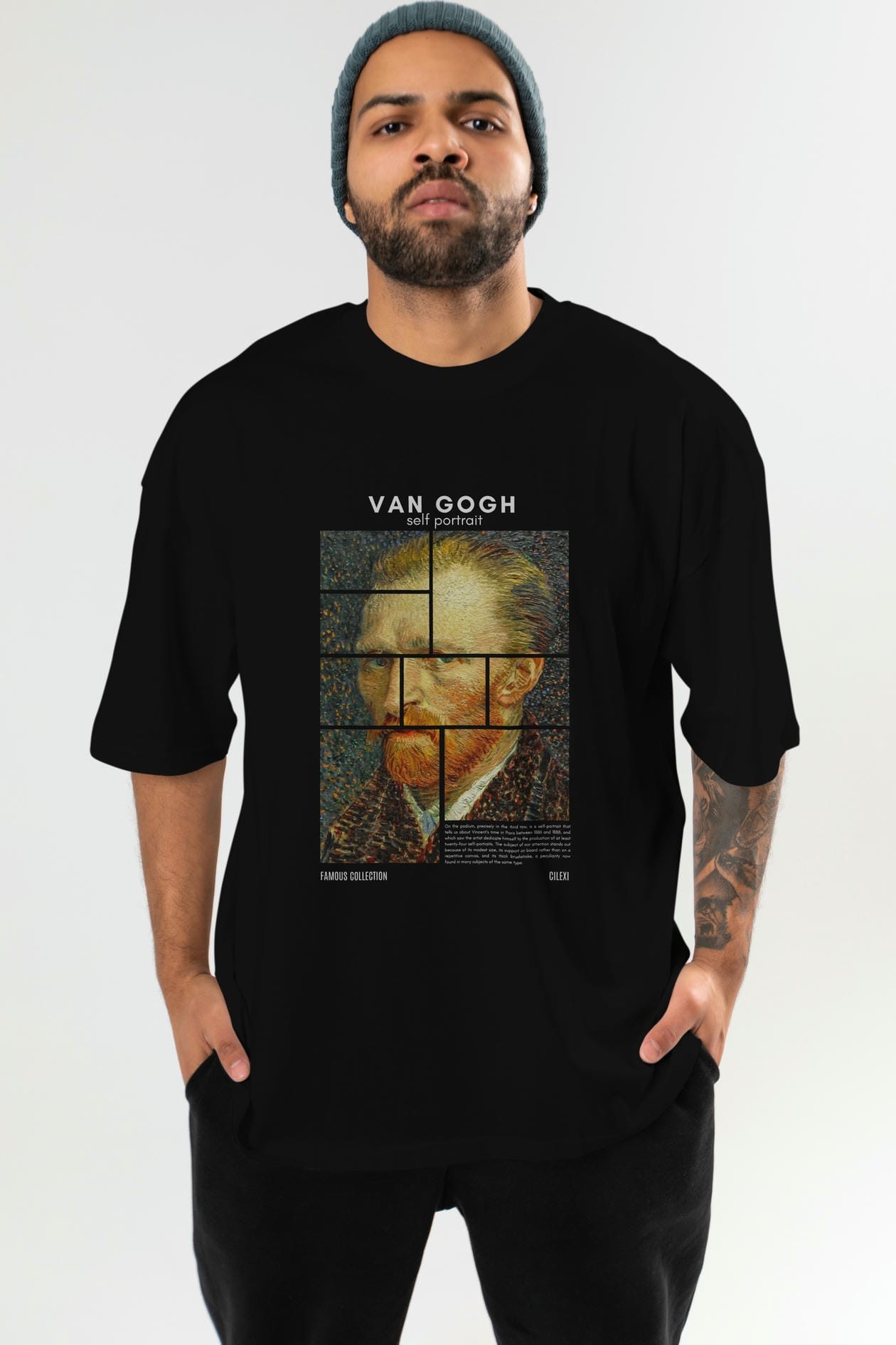 Van Gogh Self Portrait ön Baskılı Oversize t-shirt Erkek Kadın Bisiklet Yaka Pamuk tişort