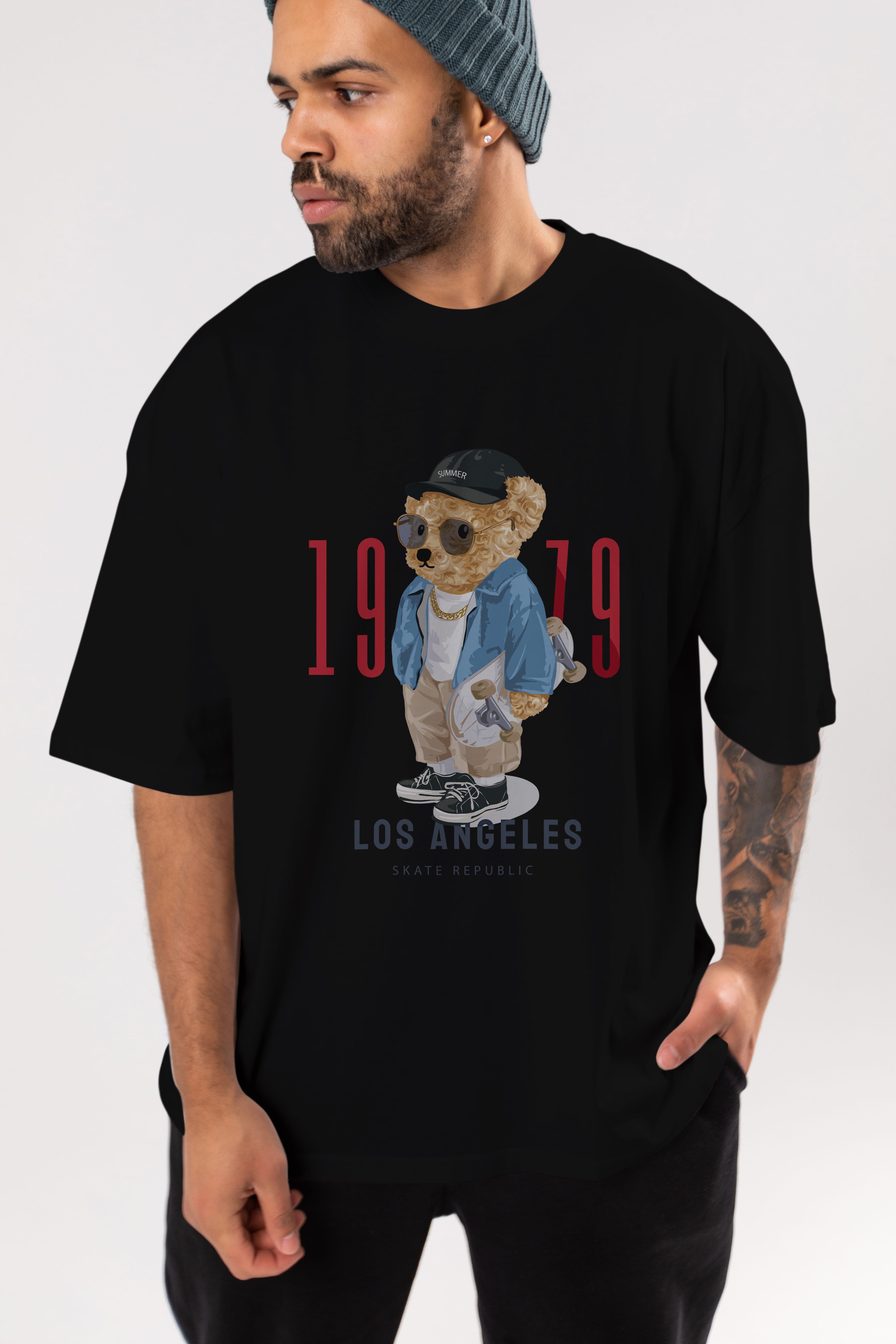Teddy Bear Los Angeles Ön Baskılı Oversize t-shirt Erkek Kadın Unisex %100 Pamuk