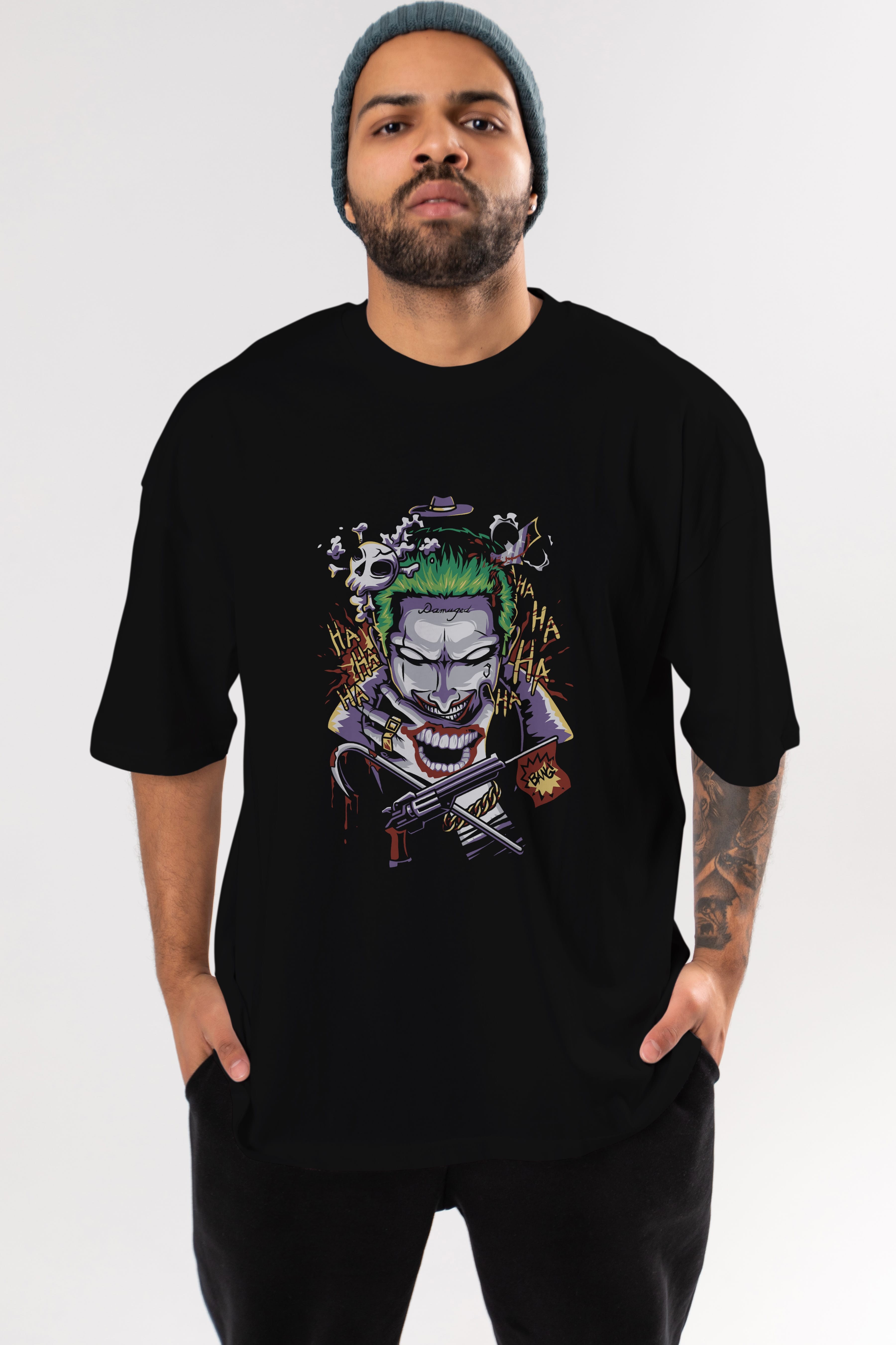 Joker Ön Baskılı Oversize t-shirt Erkek Kadın Unisex %100 Pamuk Bisiklet Yaka tişort