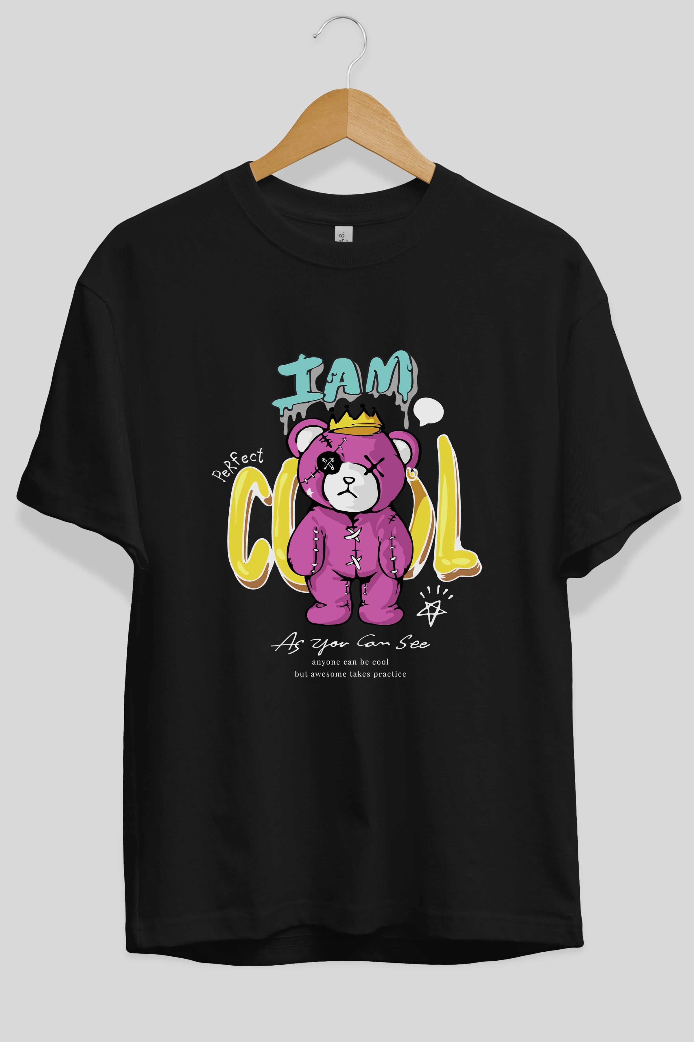 I am Cool Bear Ön Baskılı Oversize t-shirt Erkek Kadın Unisex