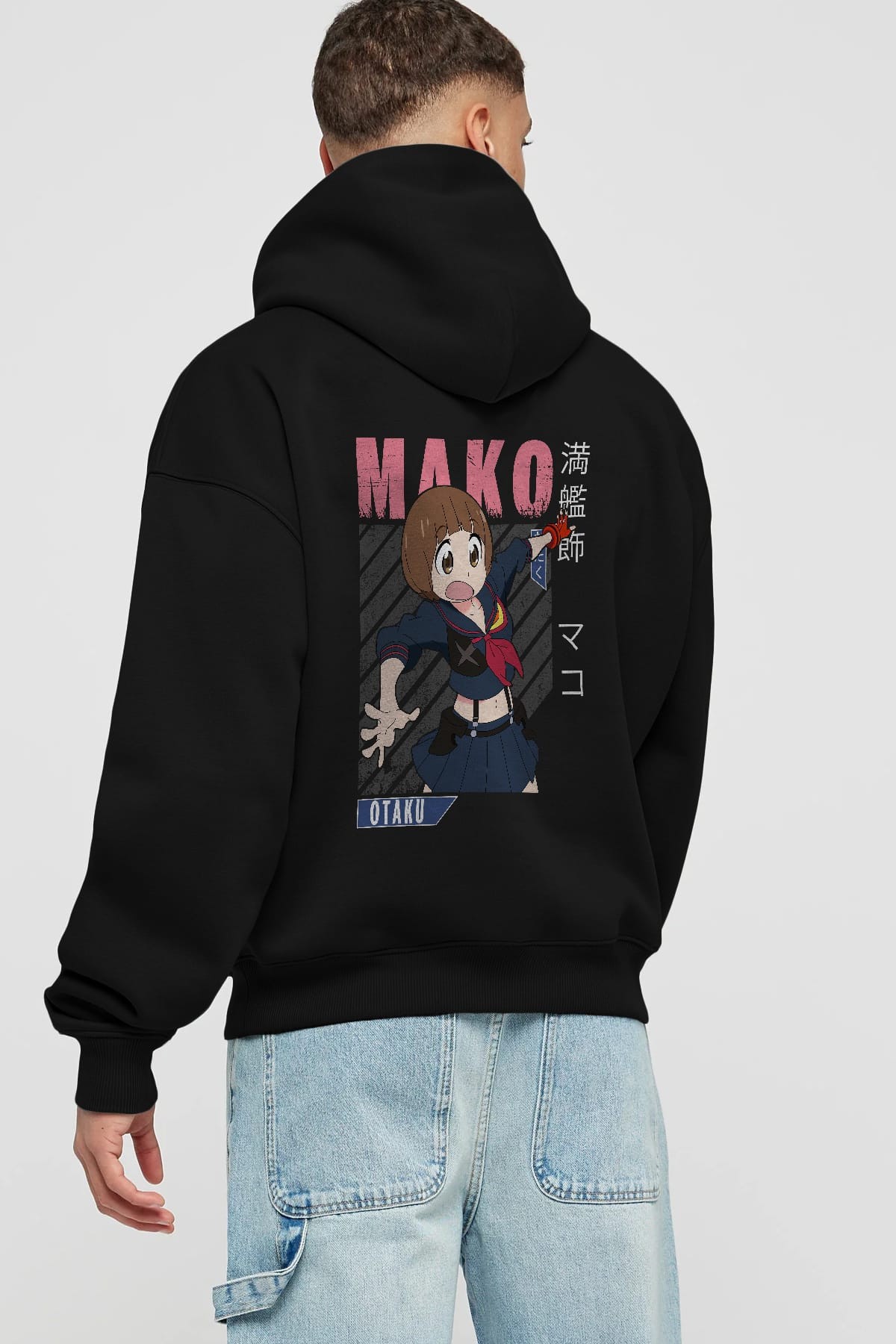 Mako Mankanshoku 2 Anime Arka Baskılı Hoodie Oversize Kapüşonlu Sweatshirt Erkek Kadın Unisex