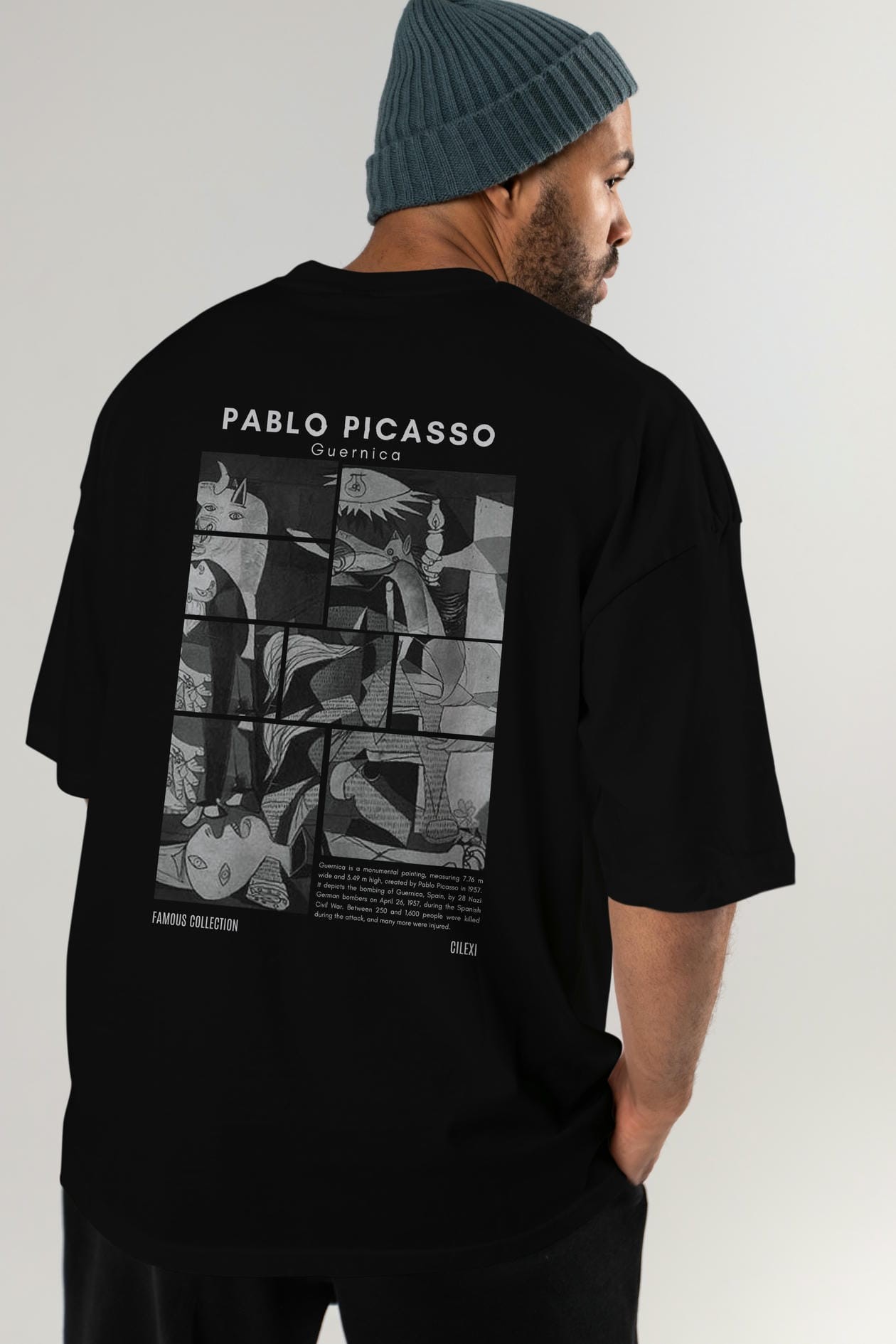 Pablo Picasso Guernica Arka Baskılı Oversize t-shirt Erkek Kadın Bisiklet Yaka Pamuk tişort