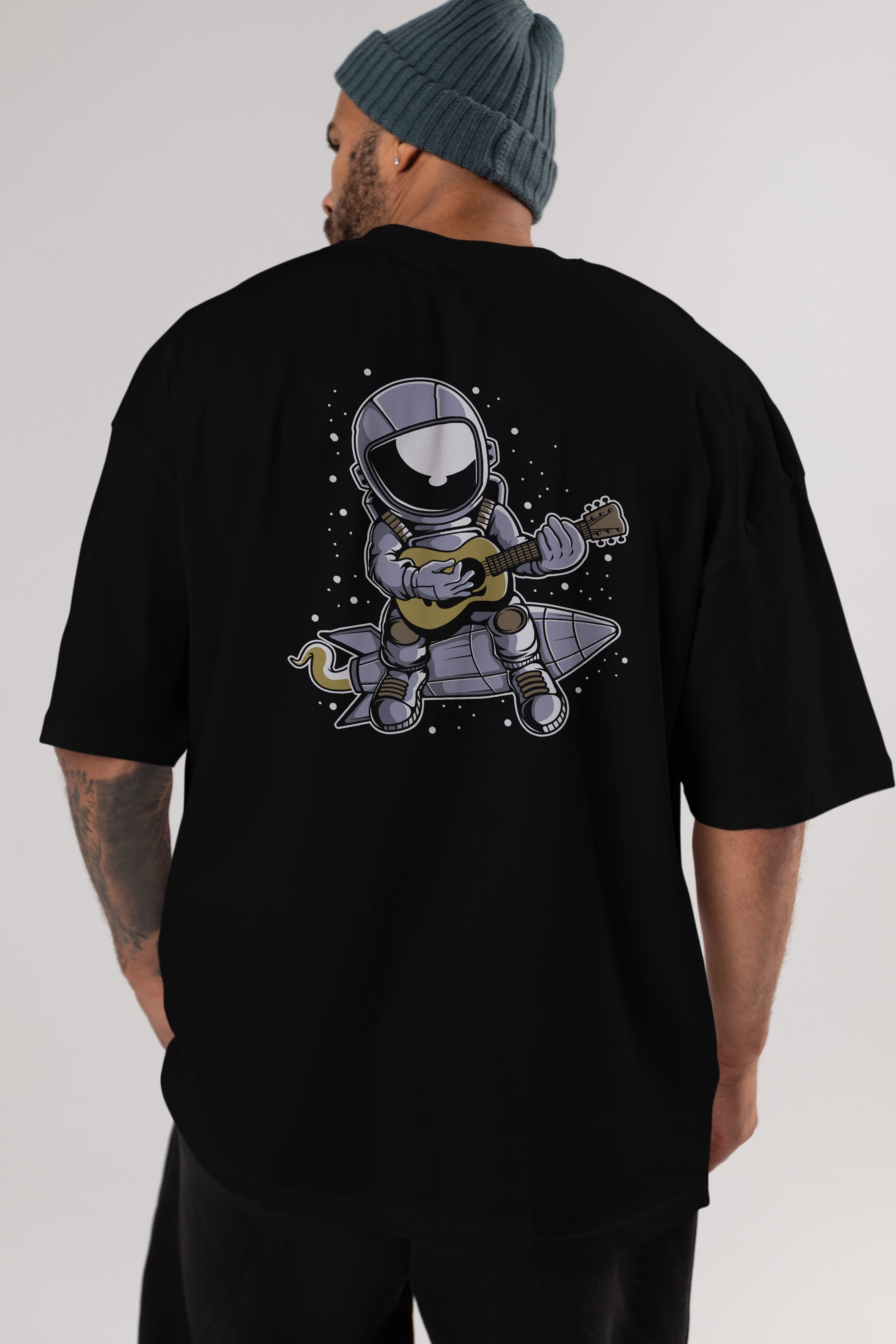 Astronaut Guitar (2) Arka Baskılı Oversize t-shirt Erkek Kadın Unisex