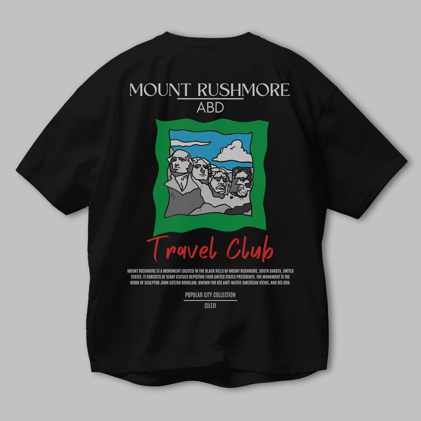 Mount Rushmore ABD Arka Baskılı Oversize t-shirt Erkek Kadın Pamuk Bisiklet Yaka tişort