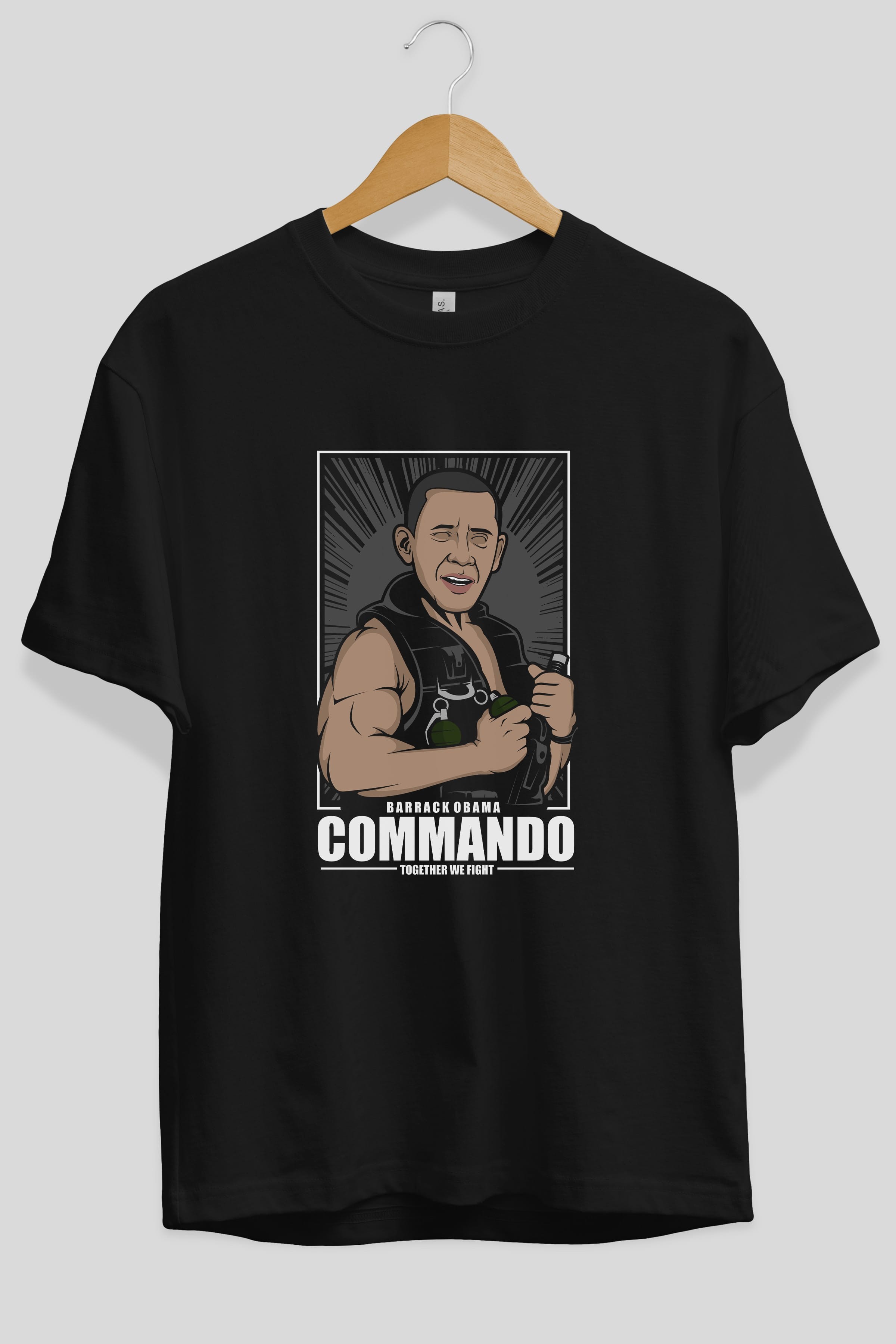 Obama Commando Ön Baskılı Oversize t-shirt Erkek Kadın Unisex %100 Pamuk tişort