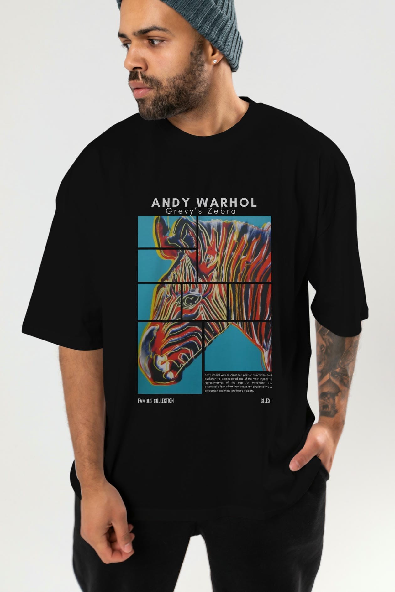 Andy Warhol ön Baskılı Oversize t-shirt Erkek Kadın Bisiklet Yaka Pamuk tişort