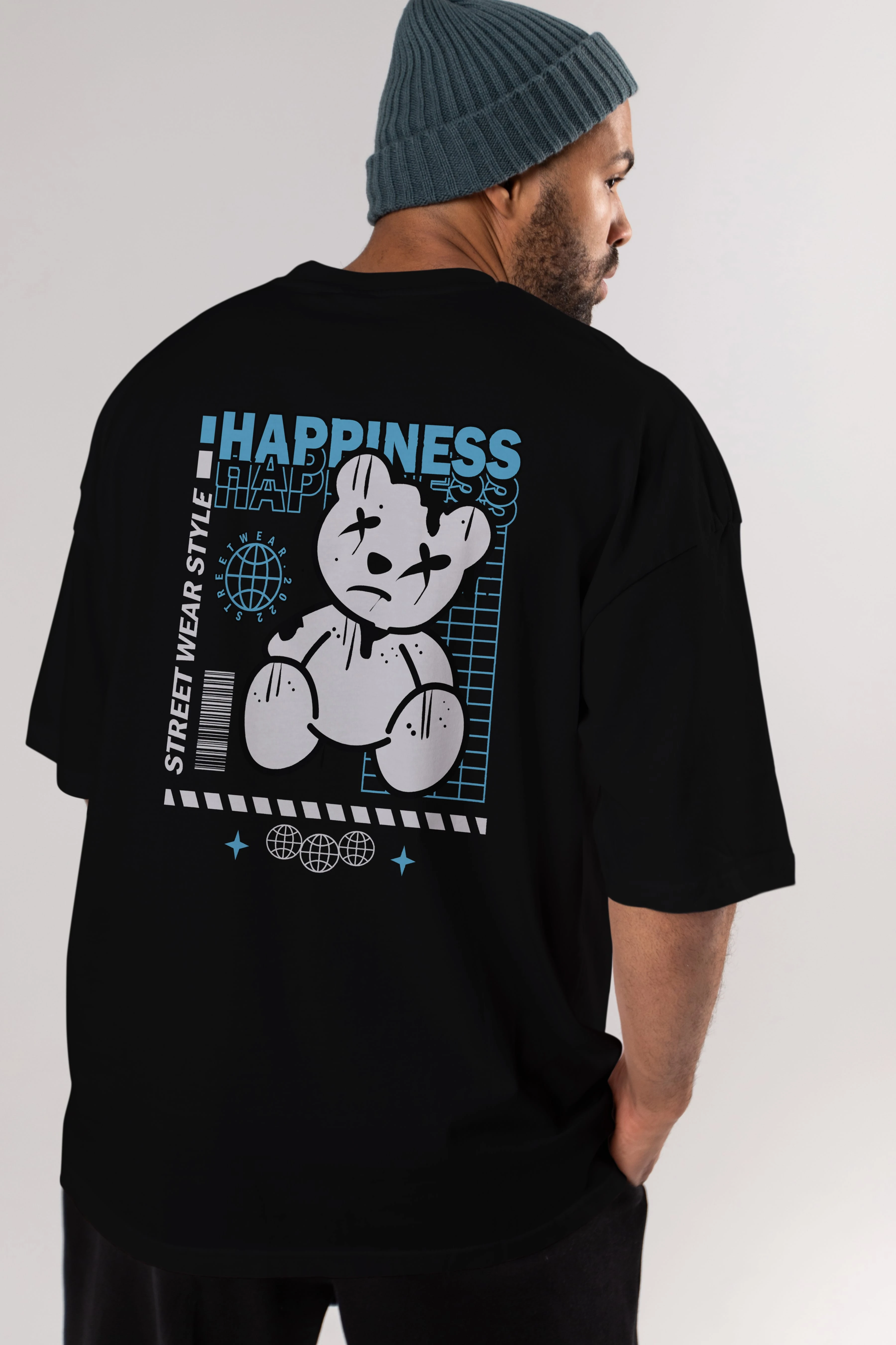 Happiness Bear 2 Arka Baskılı Oversize t-shirt Erkek Kadın Unisex