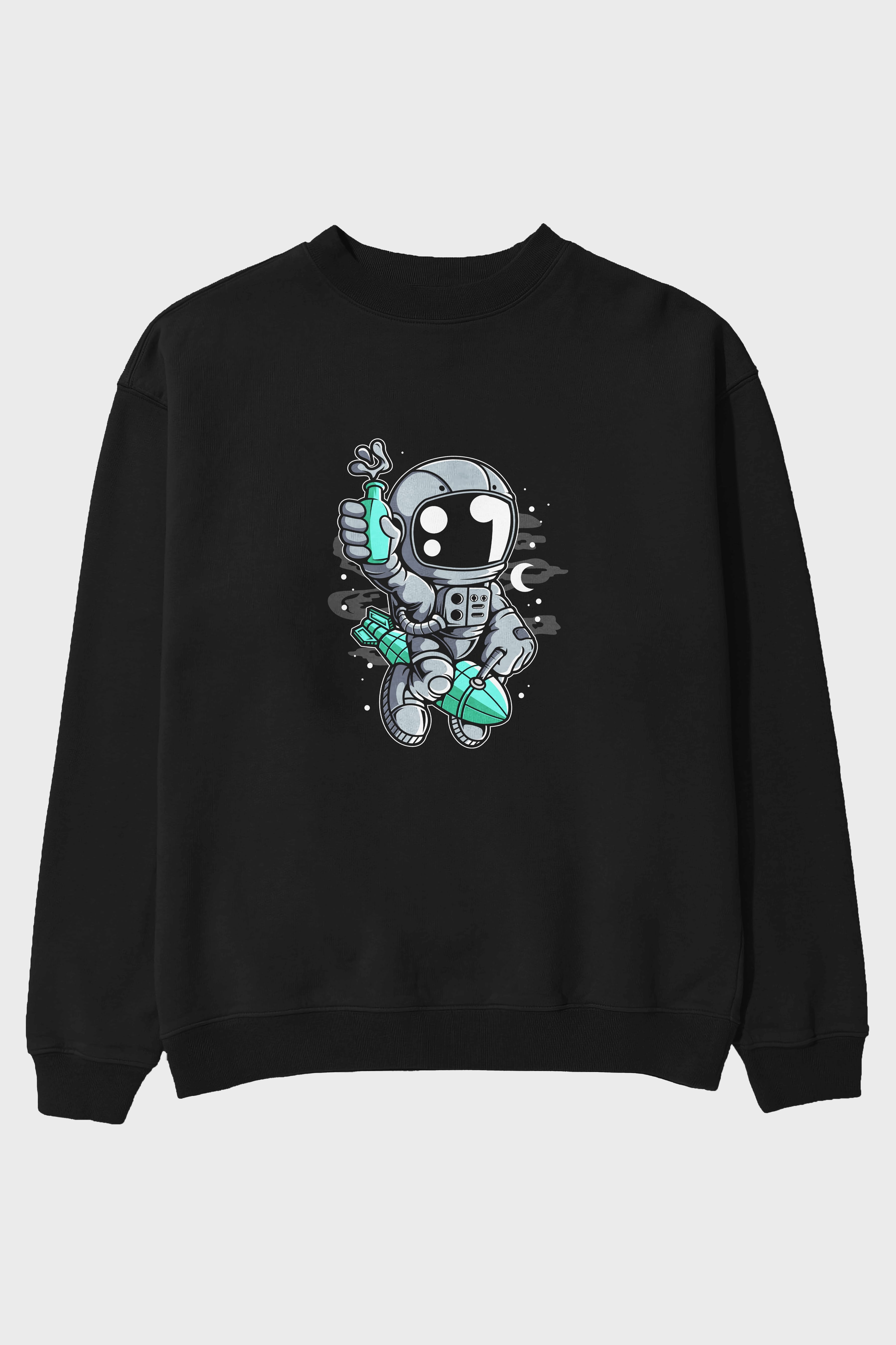 Astronaut Rocket Ön Baskılı Oversize Sweatshirt Erkek Kadın Unisex