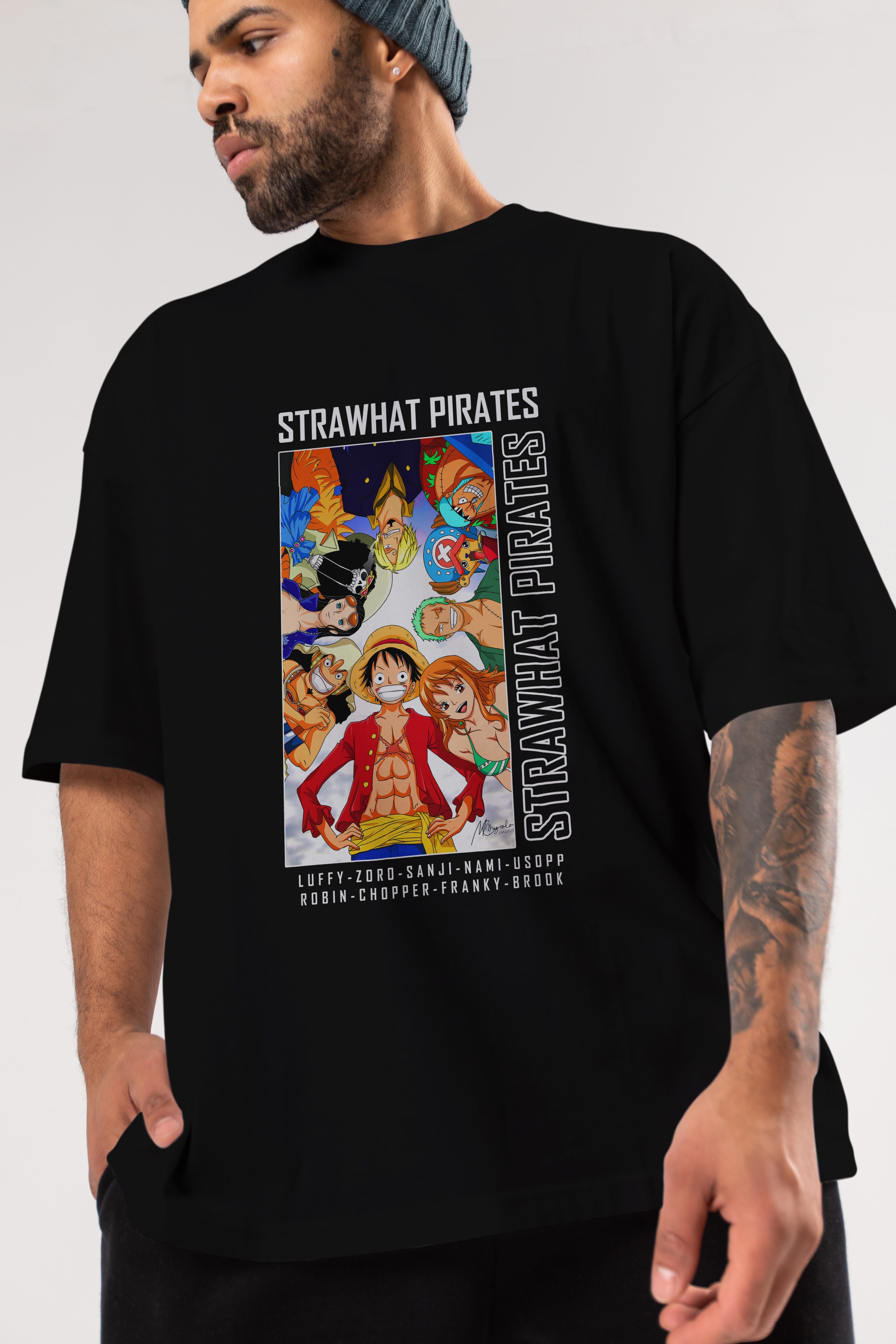 Luffy Strahwat Anime Ön Baskılı Oversize t-shirt Erkek Kadın Unisex