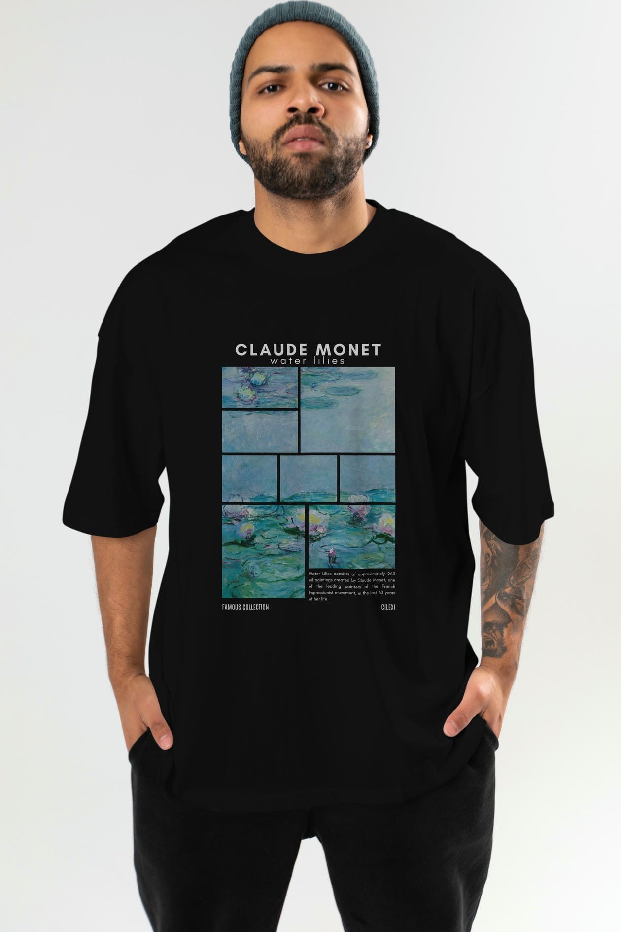 Claude Monet ön Baskılı Oversize t-shirt Erkek Kadın Bisiklet Yaka Pamuk tişort