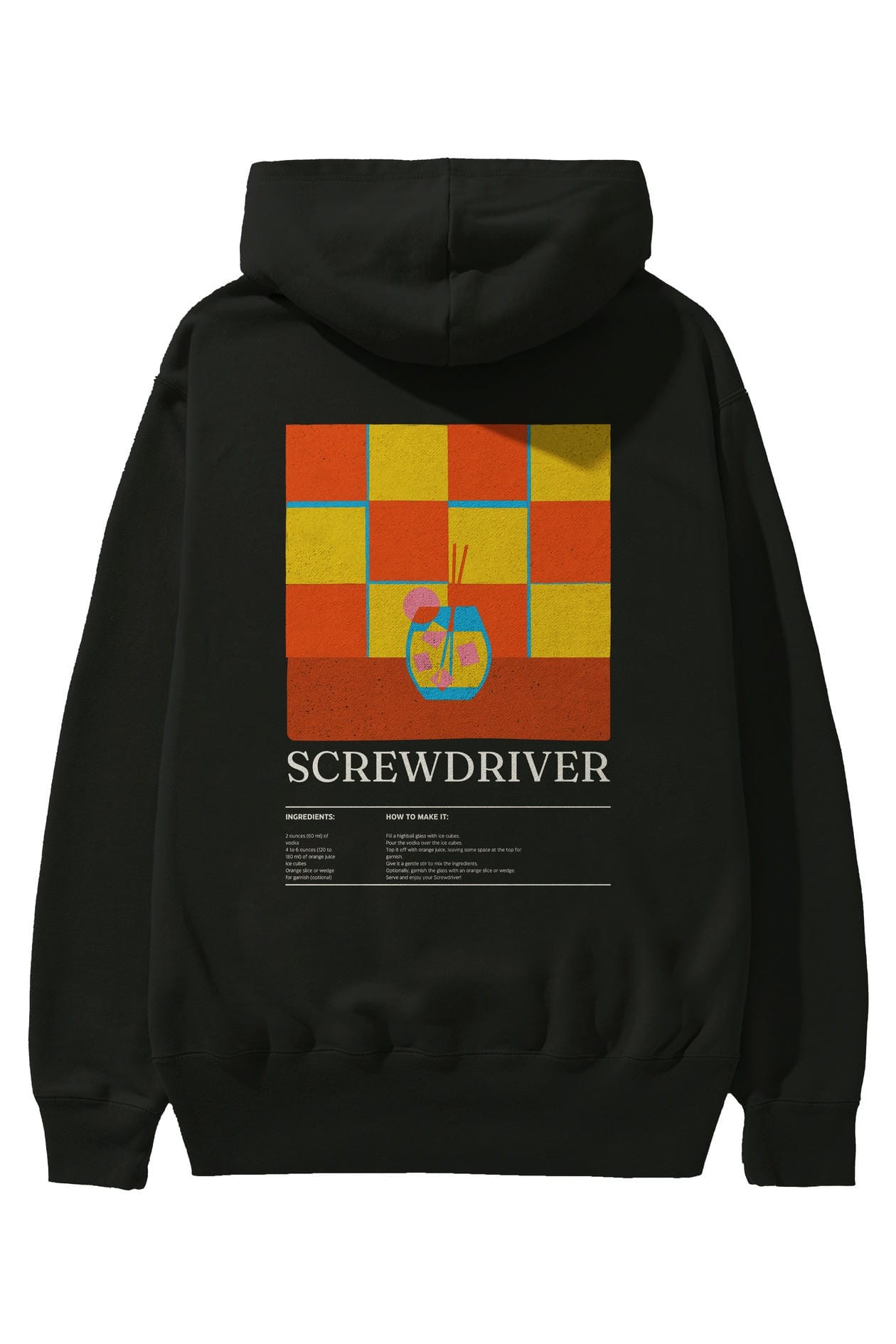 Screwdriver Kokteyl Arka Baskılı Hoodie Oversize Kapüşonlu Sweatshirt Erkek Kadın
