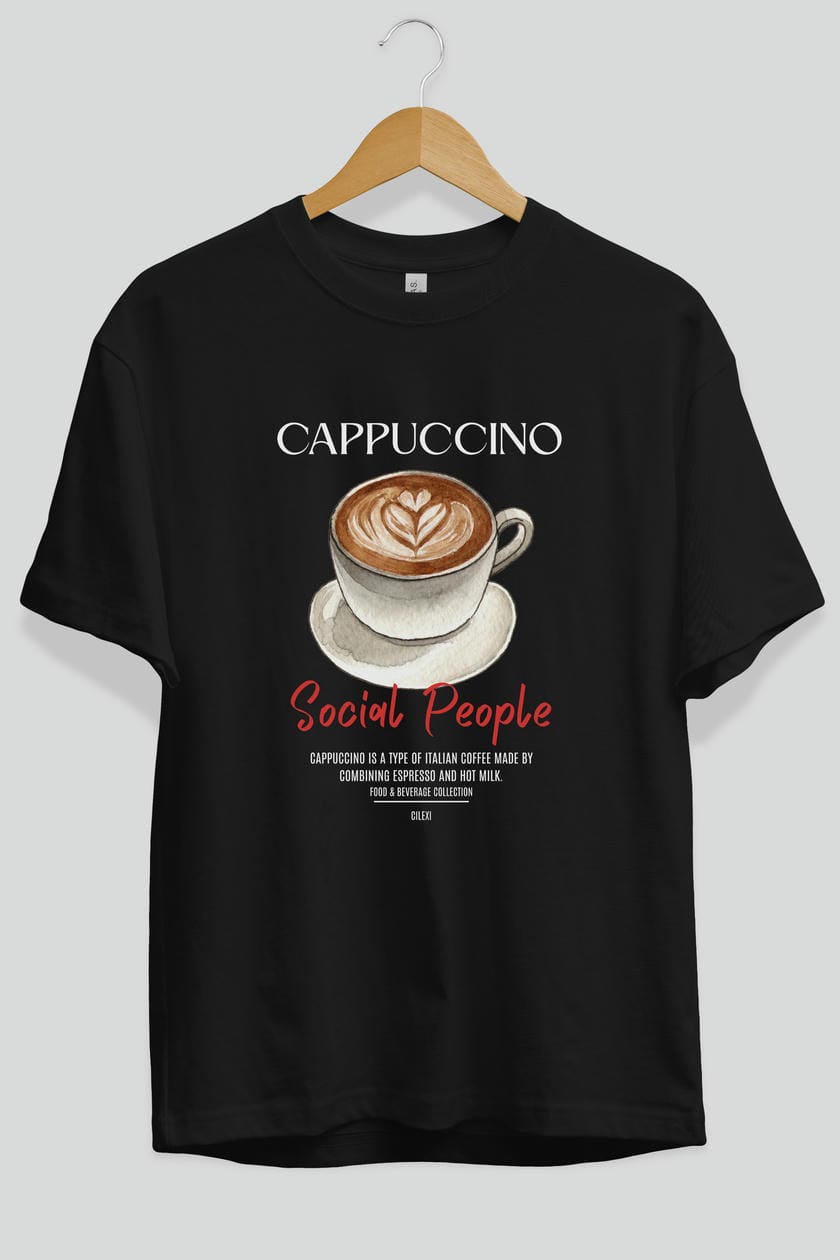 Cappuccino Kokteyl Serisi ön Baskılı Oversize t-shirt Erkek Kadın %100 Pamuk Bisiklet Yaka tişort