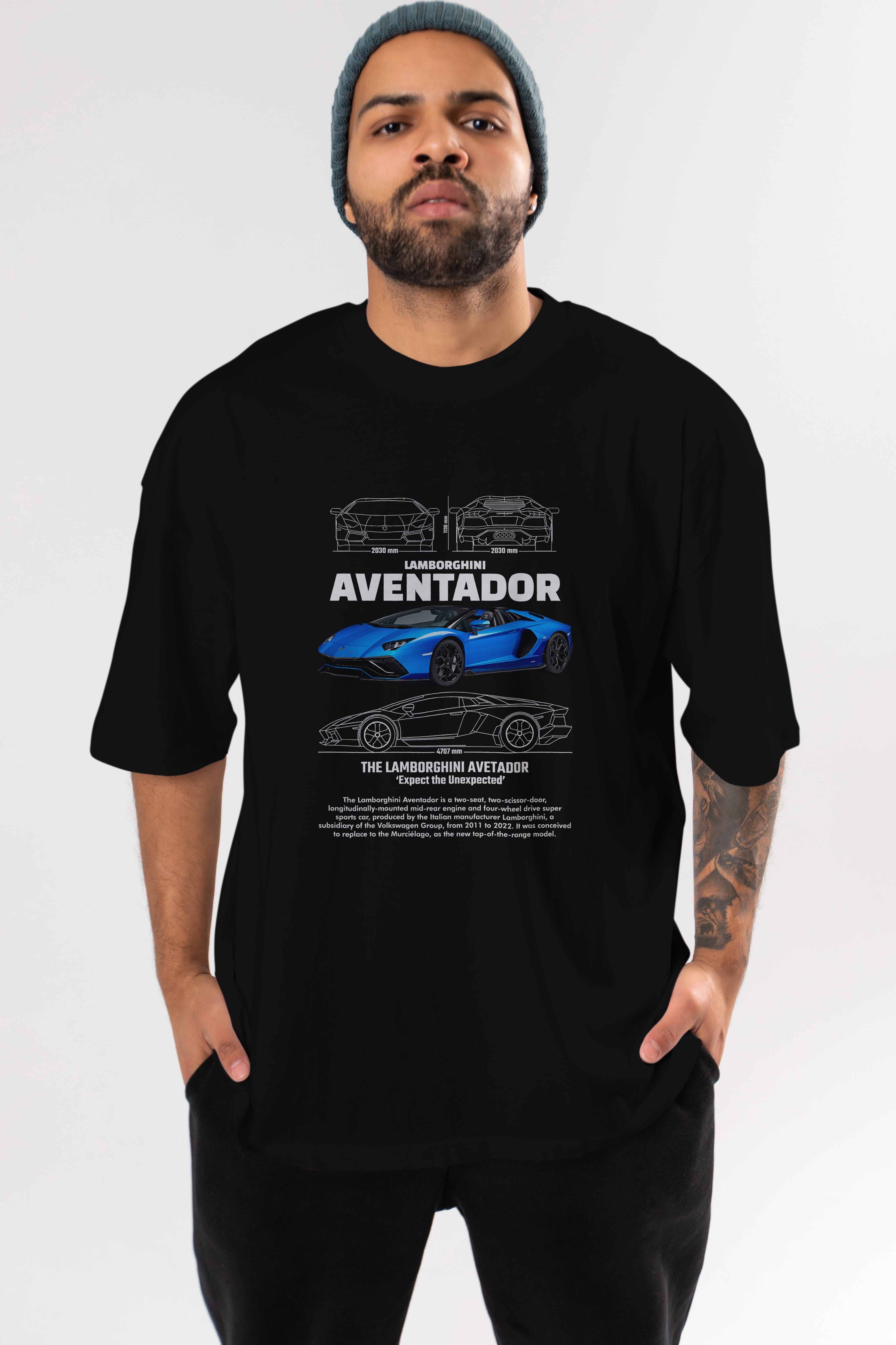 Lamborghini AVENTADOR 1 Ön Baskılı Oversize t-shirt Erkek Kadın Unisex %100 Pamuk Bisiklet Yaka tişort