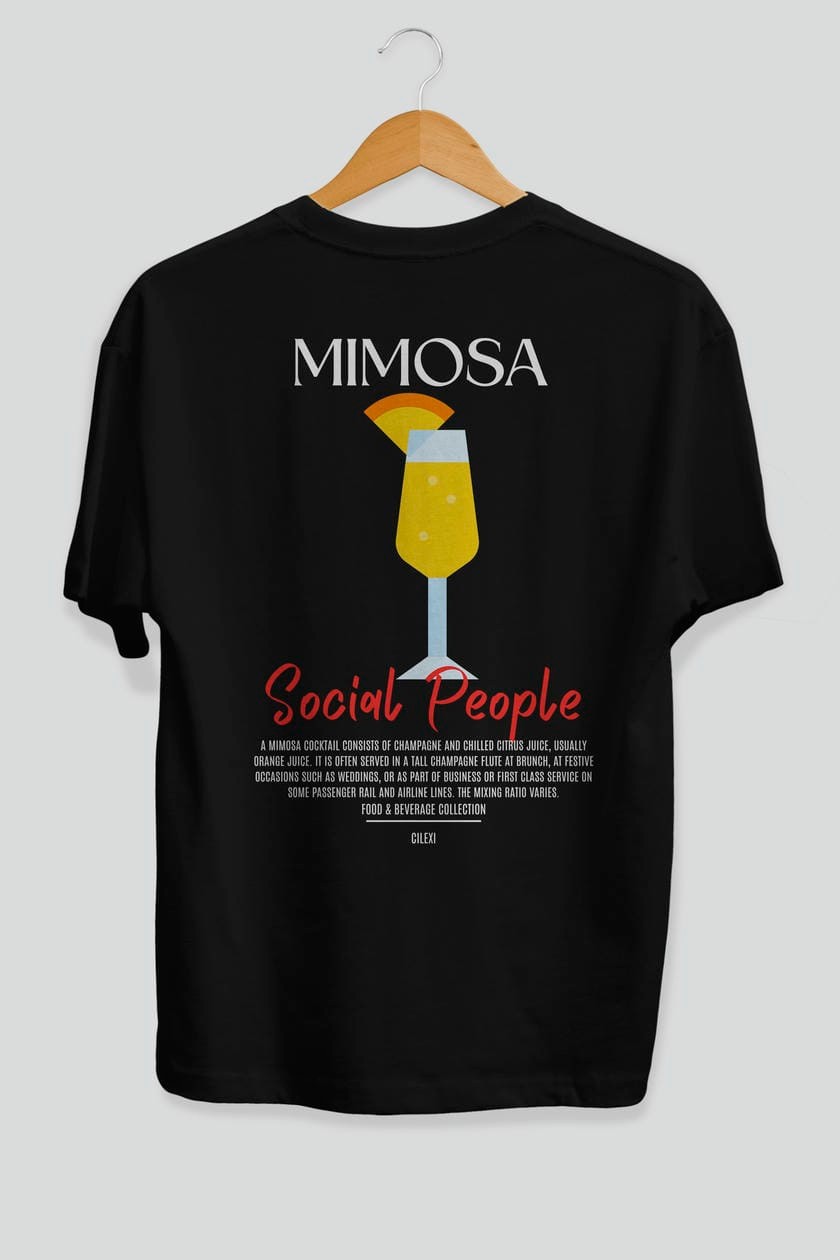 Mimosa Kokteyl Serisi Baskılı Oversize t-shirt Erkek Kadın Unisex %100 Pamuk Bisiklet Yaka tişort