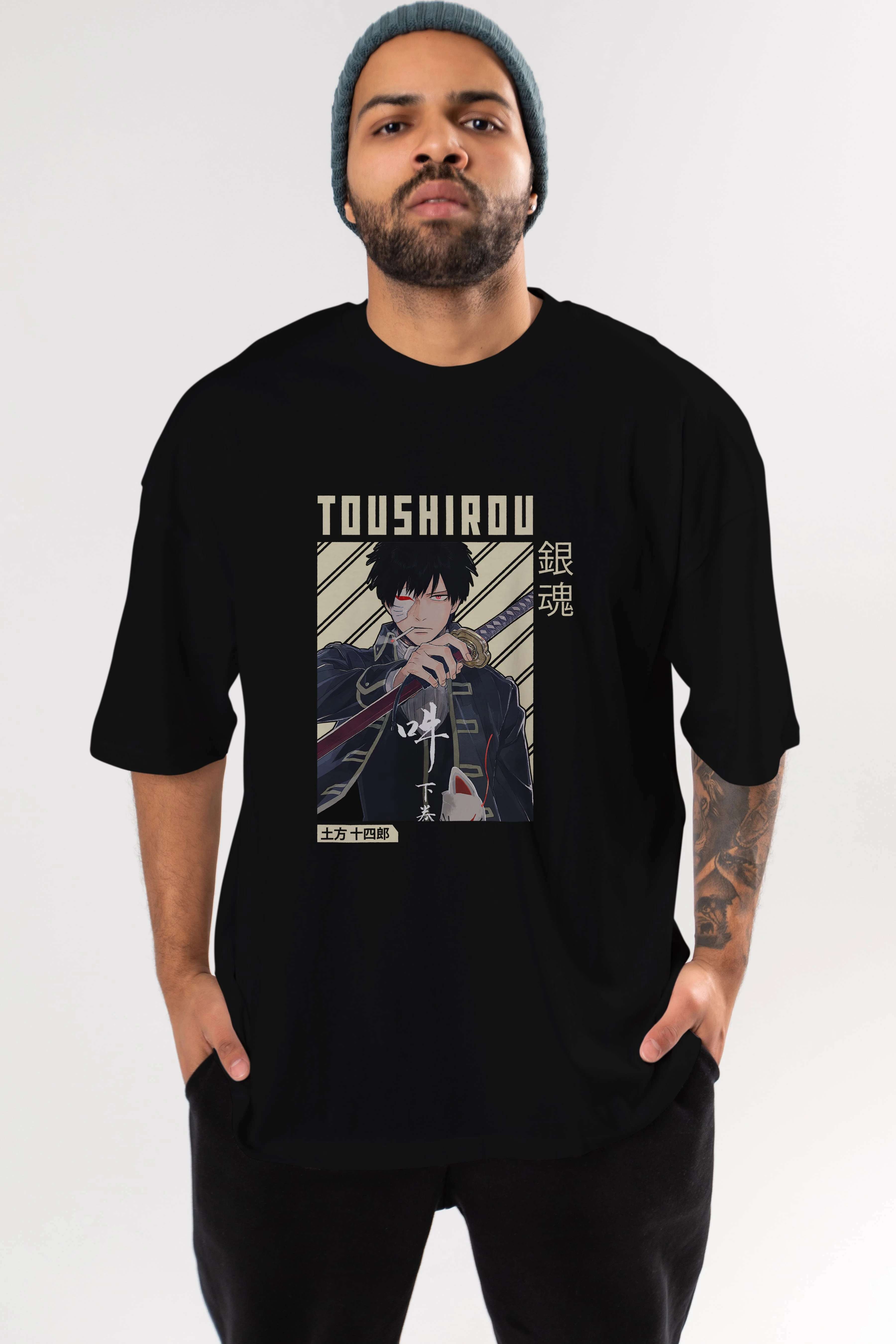 Toushirou Hijikata Anime Ön Baskılı Oversize t-shirt %100 pamuk Erkek Kadın Unisex