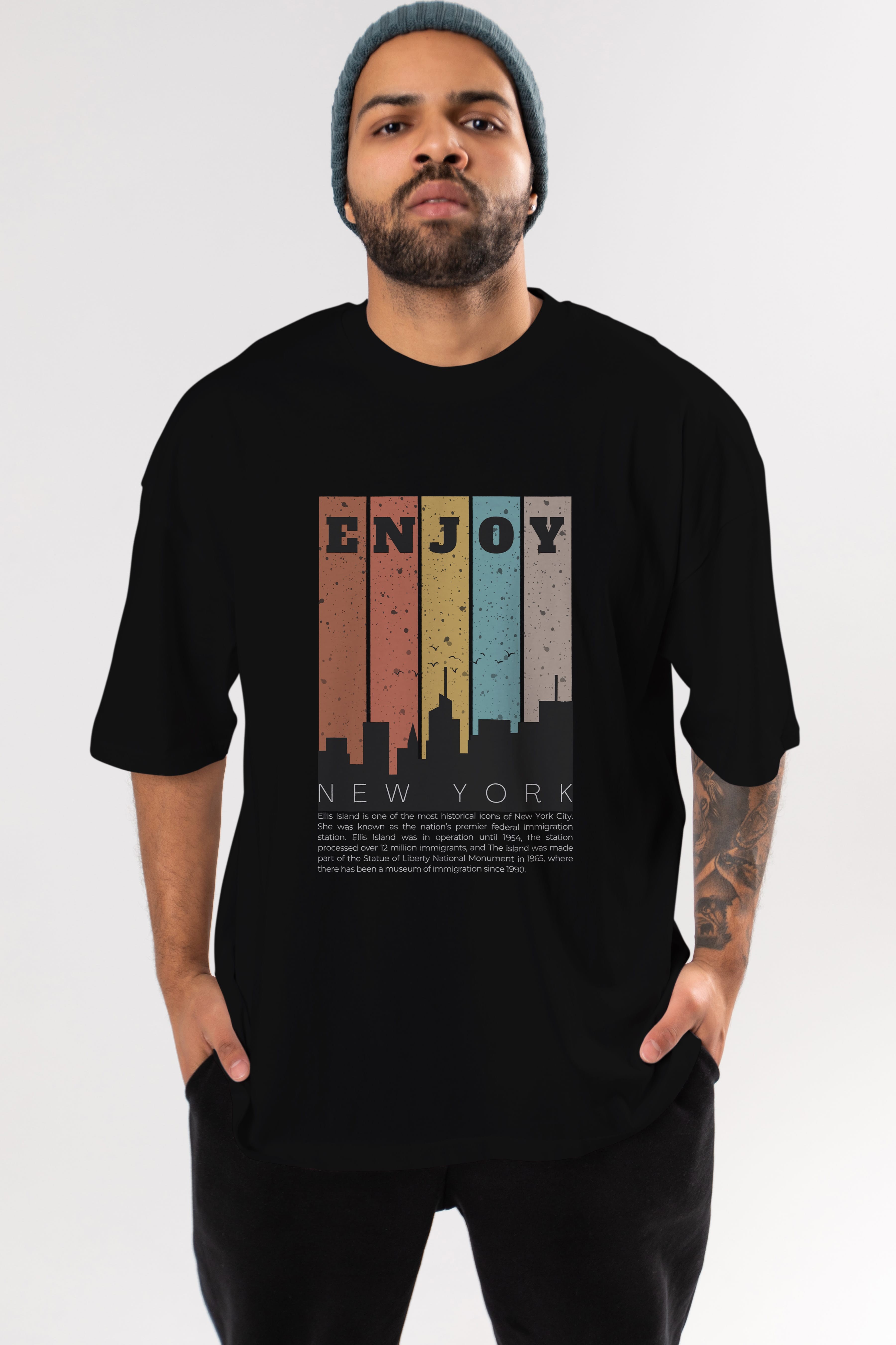 Enjoy New York Yazılı Ön Baskılı Oversize t-shirt Erkek Kadın Unisex