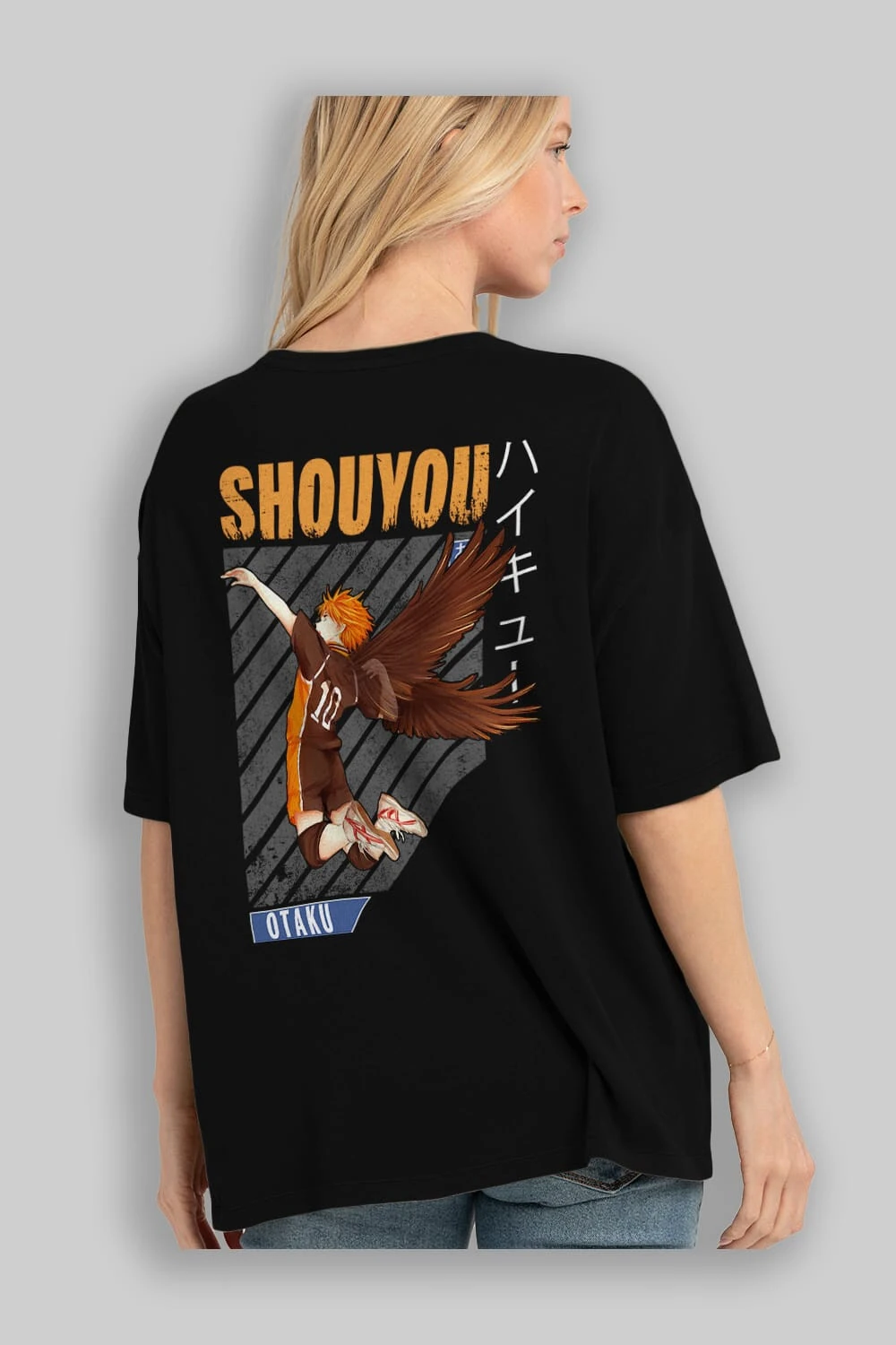 Shouyou Hinata 10 Anime Arka Baskılı Oversize t-shirt Erkek Kadın Unisex