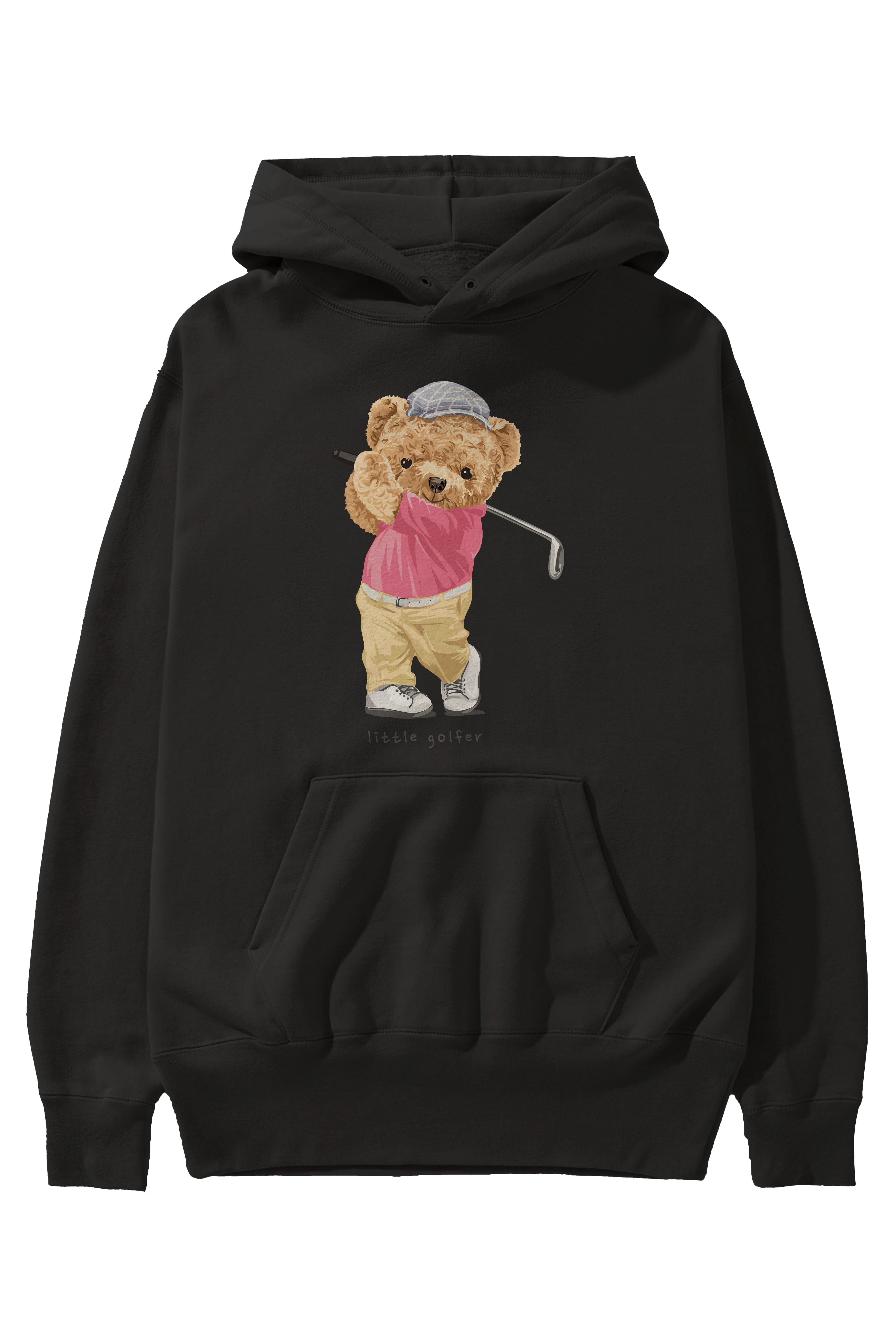 Teddy Bear Little Golfer Ön Baskılı Hoodie Oversize Kapüşonlu Sweatshirt Erkek Kadın Unisex