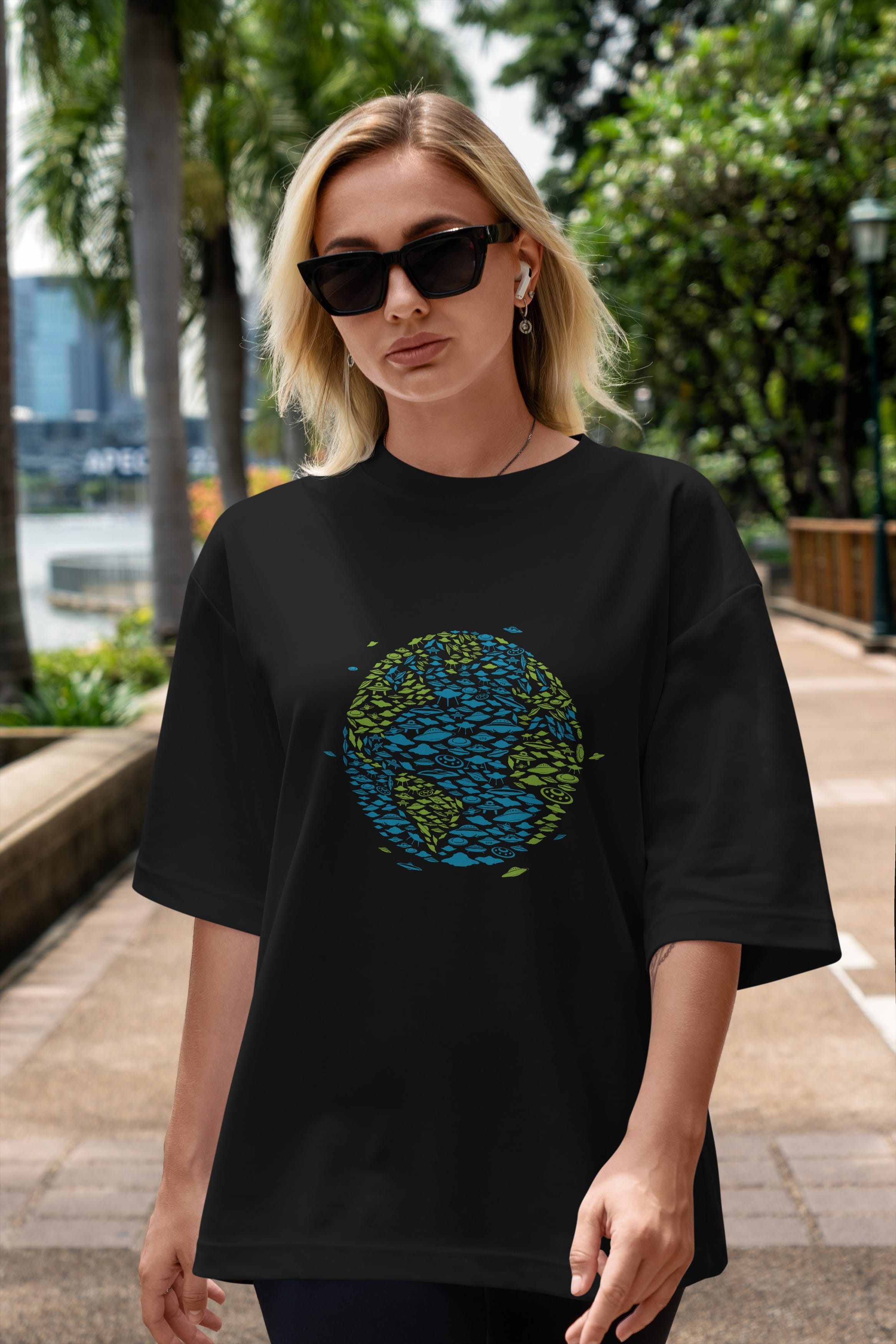 UFO Invasion Ön Baskılı Oversize t-shirt %100 pamuk Erkek Kadın Unisex