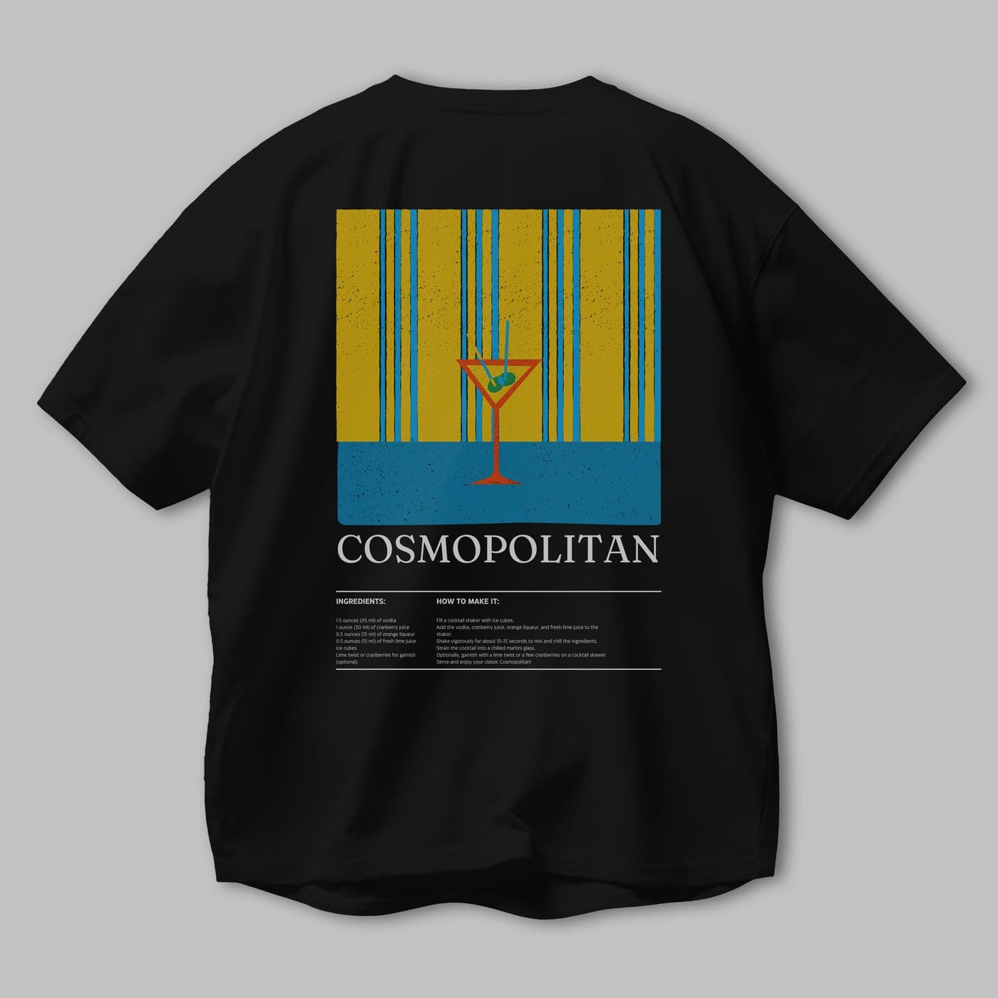 Cosmopolitan Kokteyl Serisi Arka Baskılı Oversize t-shirt Erkek Kadın %100 Pamuk Bisiklet Yaka tişort