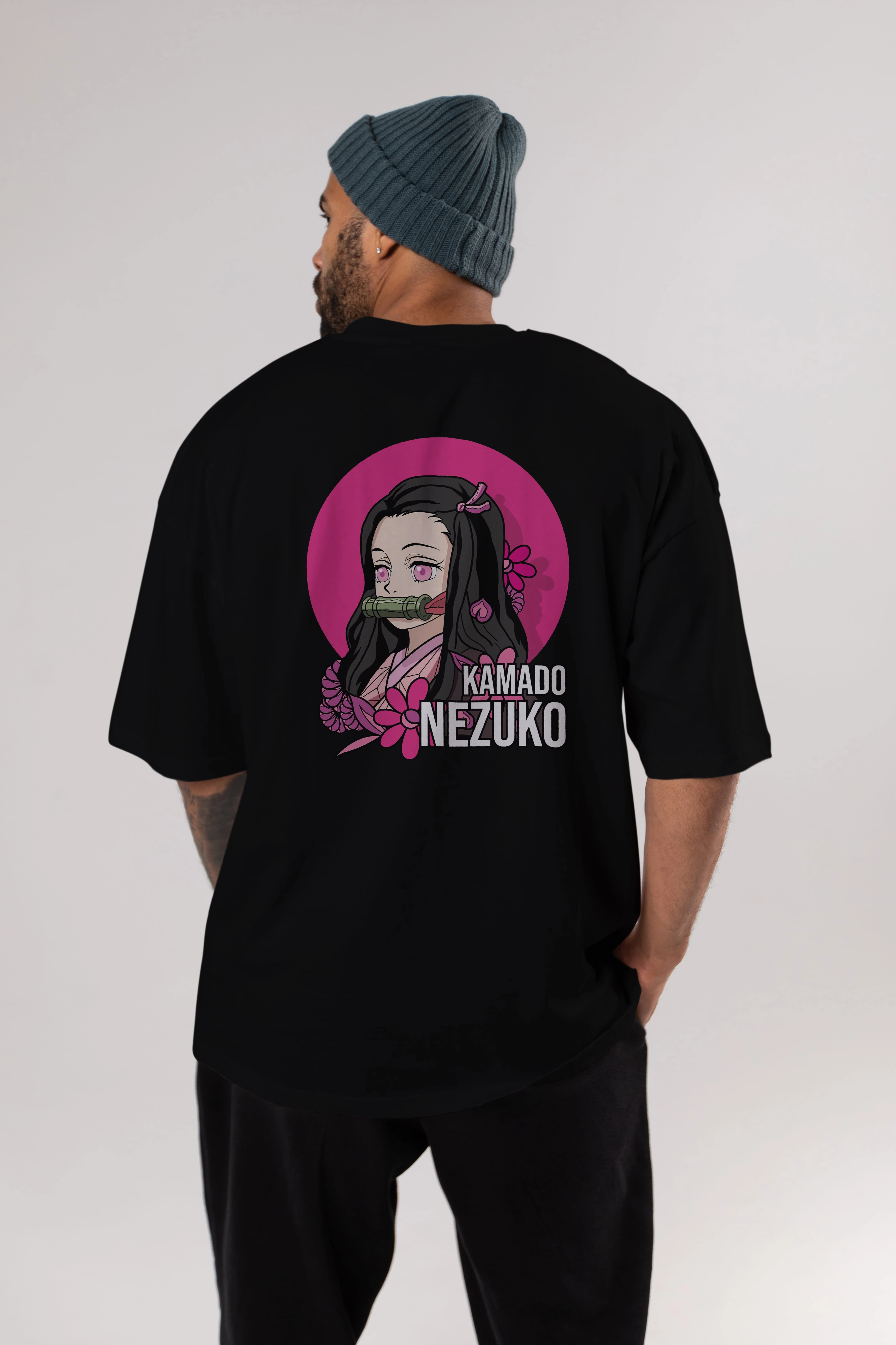 Nezuko Kamado 2 Anime Arka Baskılı Oversize t-shirt Erkek Kadın Unisex