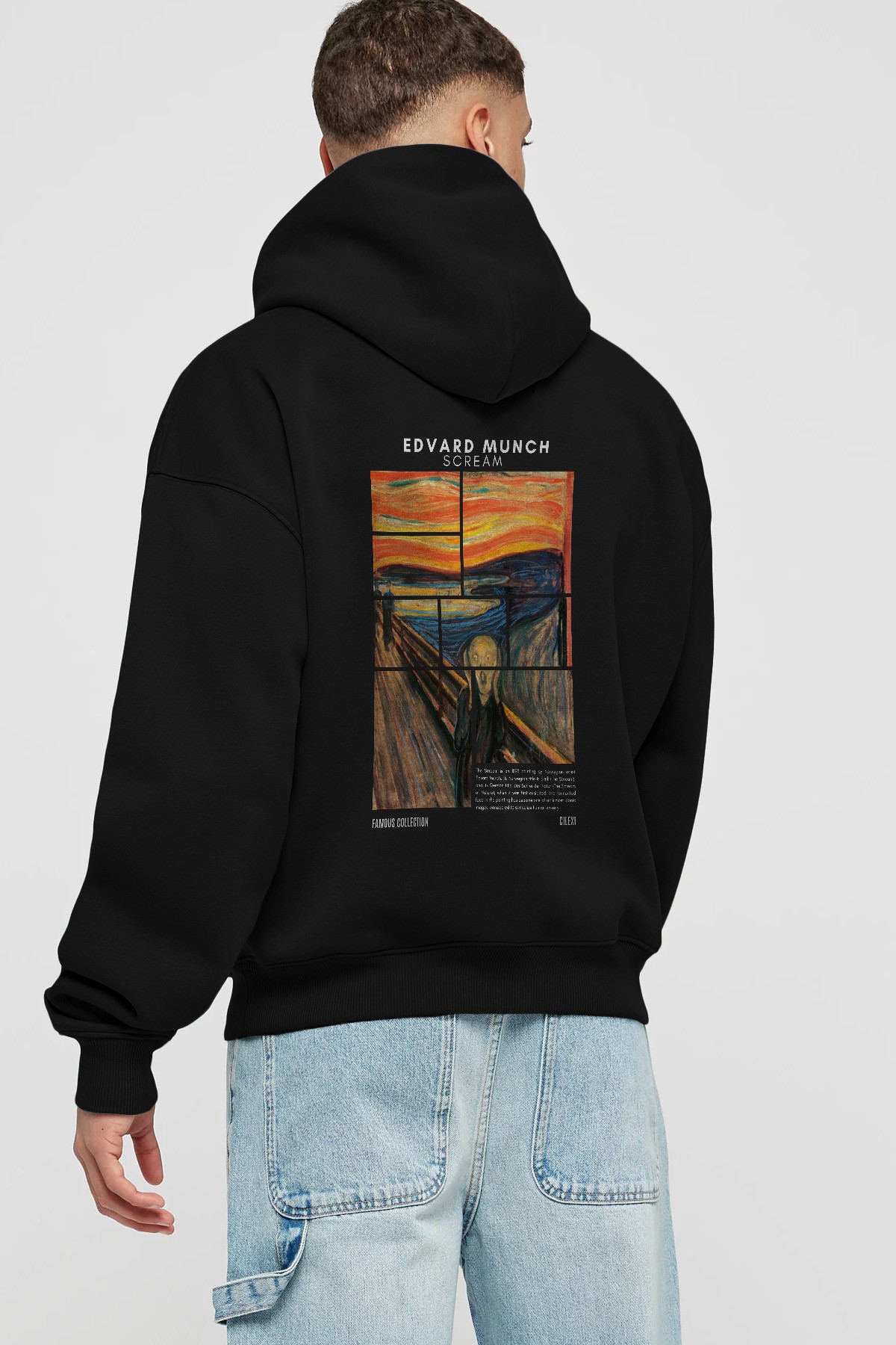 Edvard Munch Scream Arka Baskılı Hoodie Oversize Kapüşonlu Sweatshirt Erkek Kadın