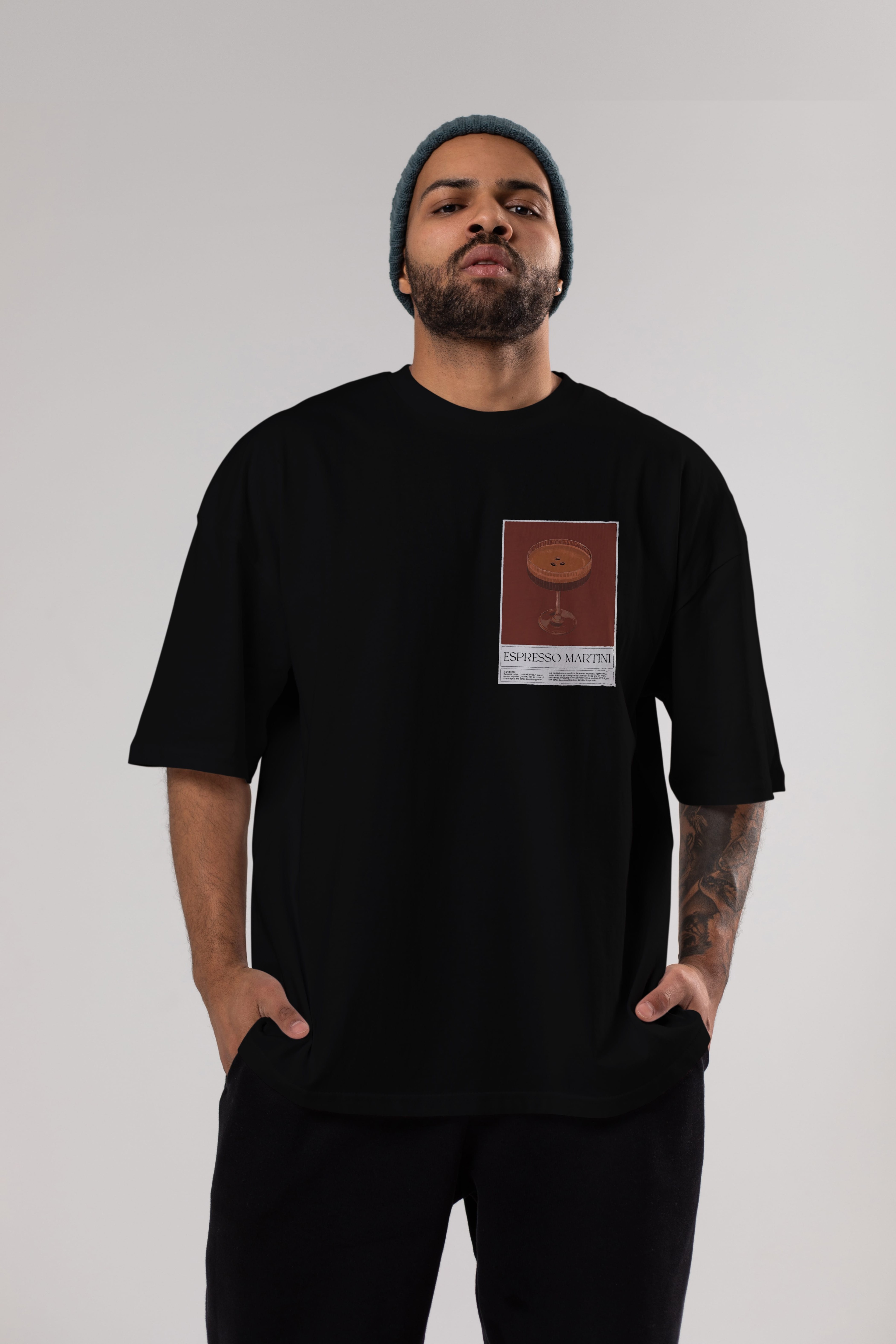 Espresso Martini Ön Sol Baskılı Oversize t-shirt Erkek Kadın Unisex %100 Pamuk Bisiklet Yaka tişort