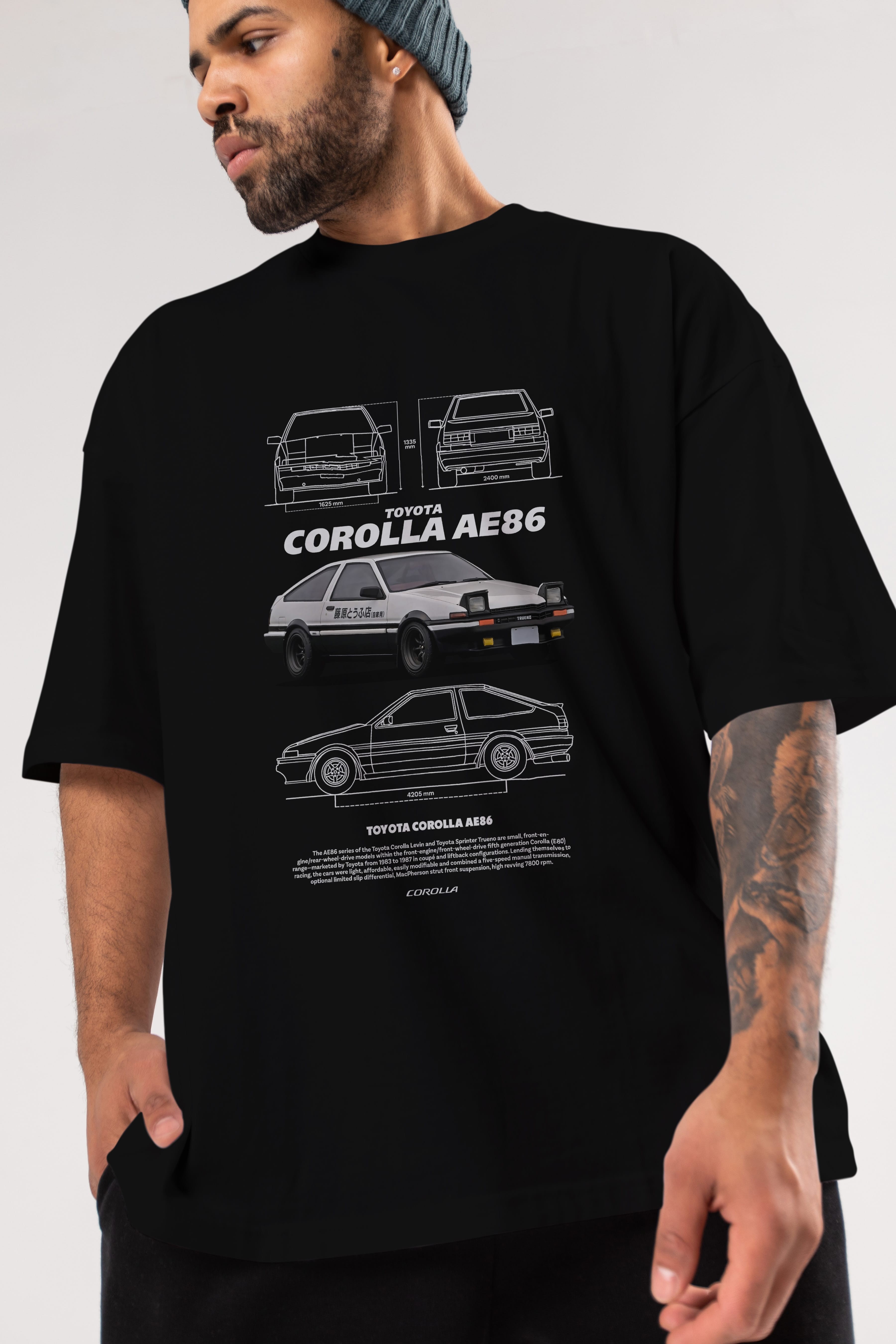 Toyota COROLLA AE86 1 Ön Baskılı Oversize t-shirt Erkek Kadın Unisex %100 Pamuk Bisiklet Yaka tişort