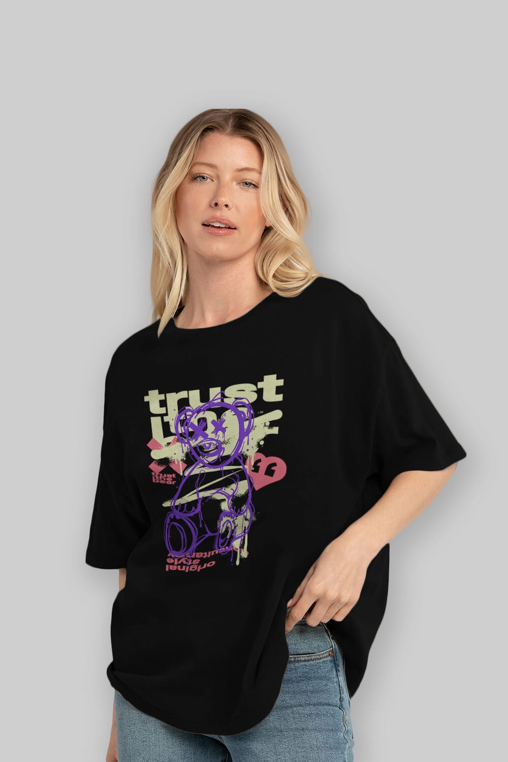 Trust The Bear 3 Ön Baskılı Oversize t-shirt Erkek Kadın Unisex