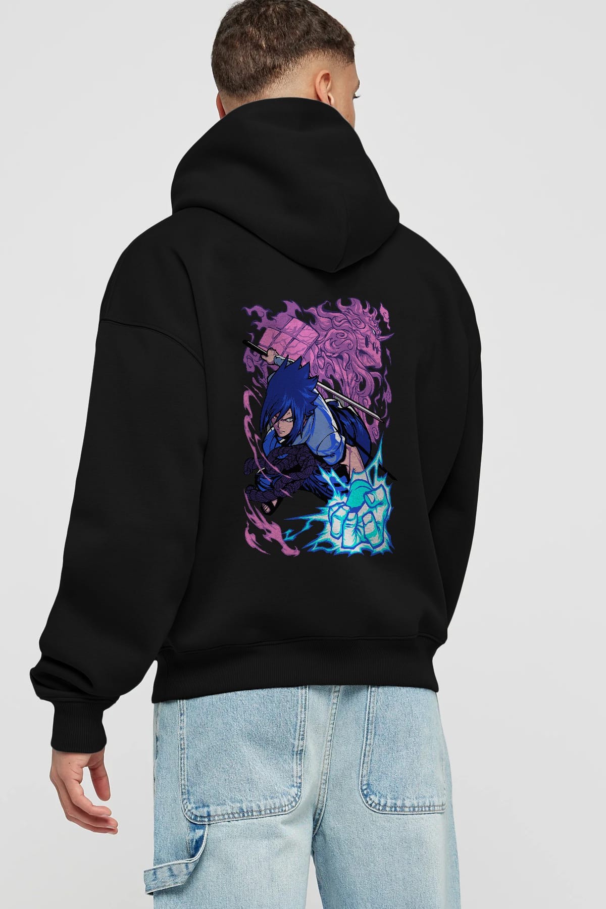 NARUTO SASUKE UCHIHA 2 Anime Arka Baskılı Hoodie Oversize Kapüşonlu Sweatshirt Erkek Kadın Unisex