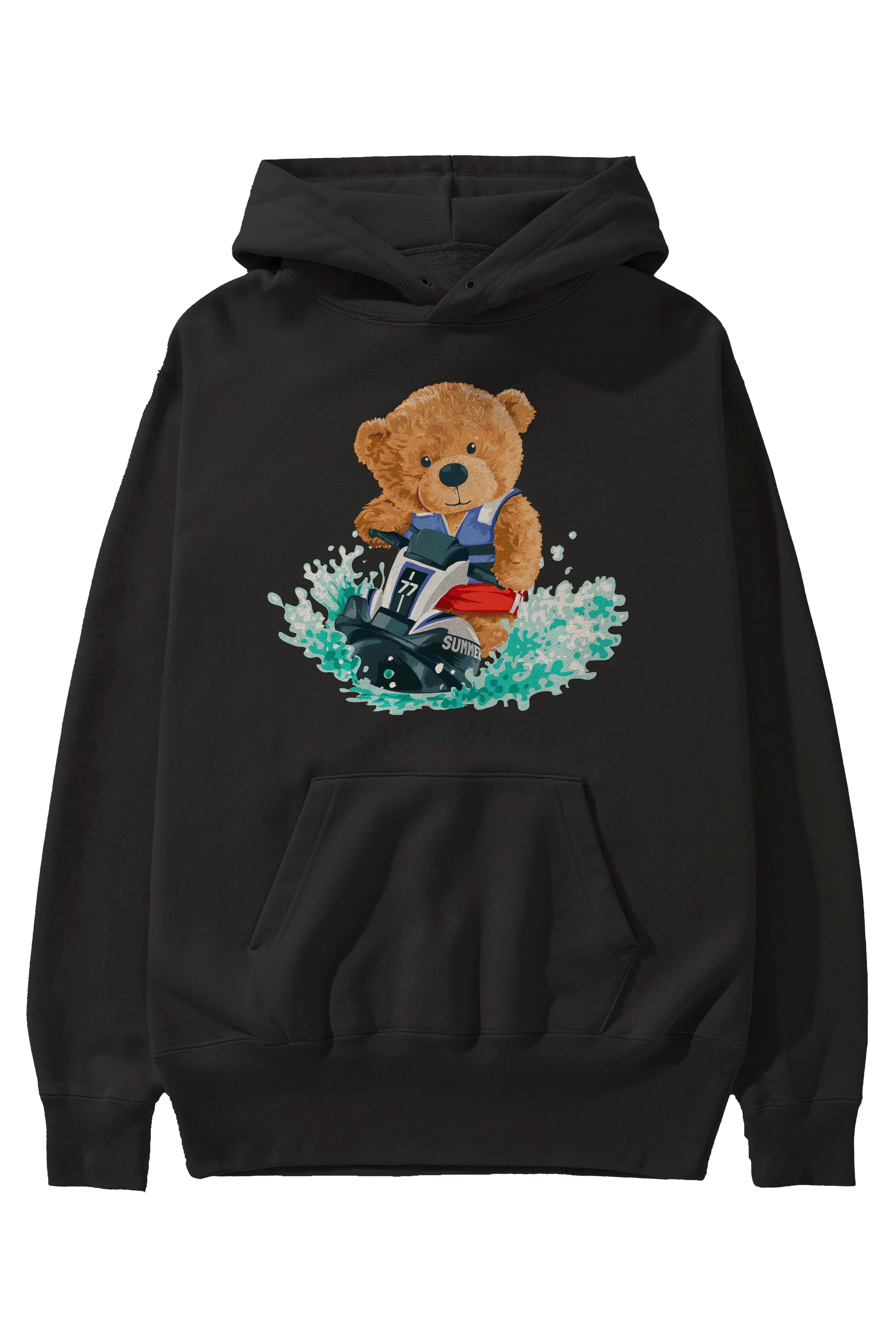 Teddy Bear Splash Up Ön Baskılı Hoodie Oversize Kapüşonlu Sweatshirt Erkek Kadın Unisex