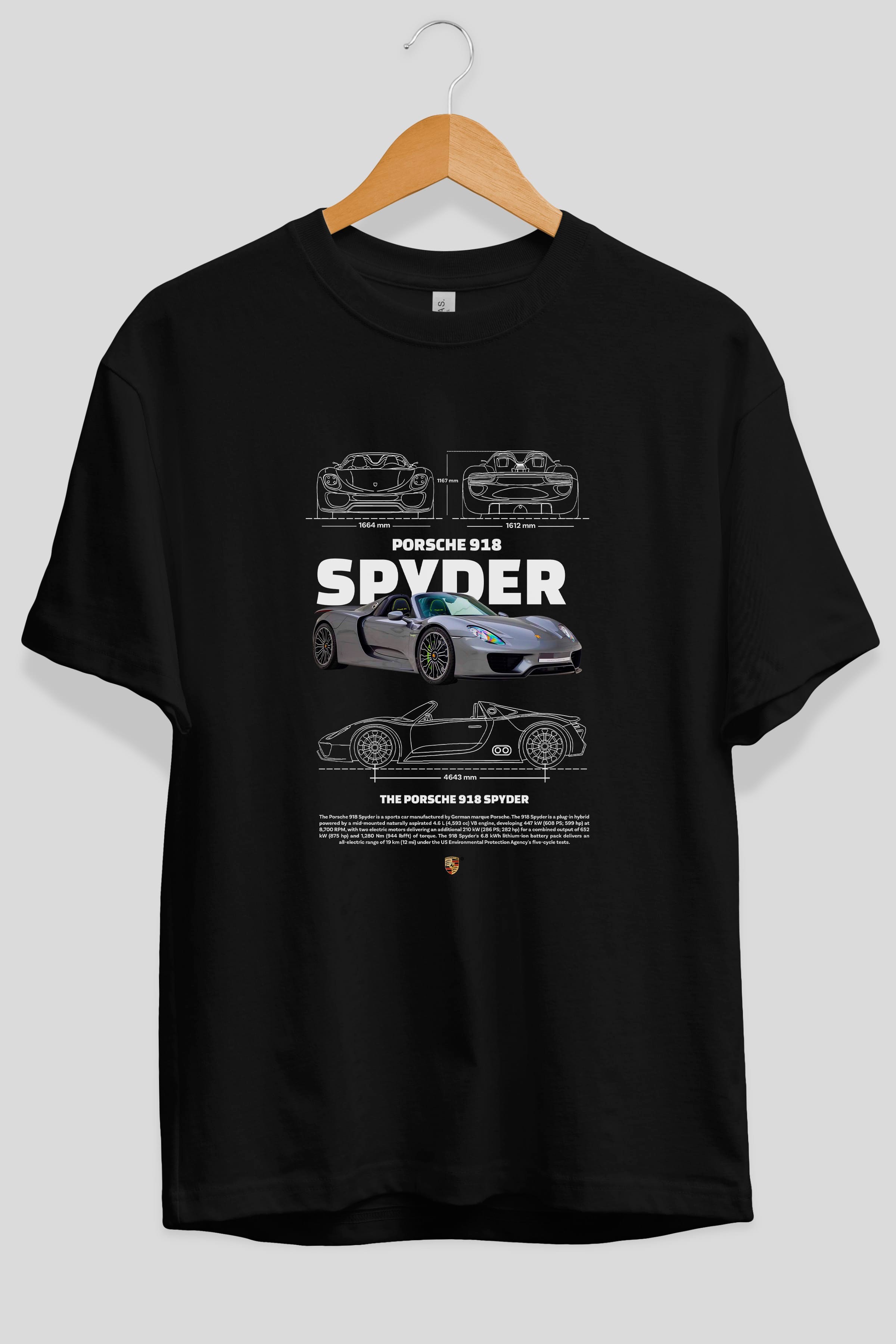 PORSCHE 918 SPYDER 3 Ön Baskılı Oversize t-shirt Erkek Kadın Unisex %100 Pamuk Bisiklet Yaka tişort