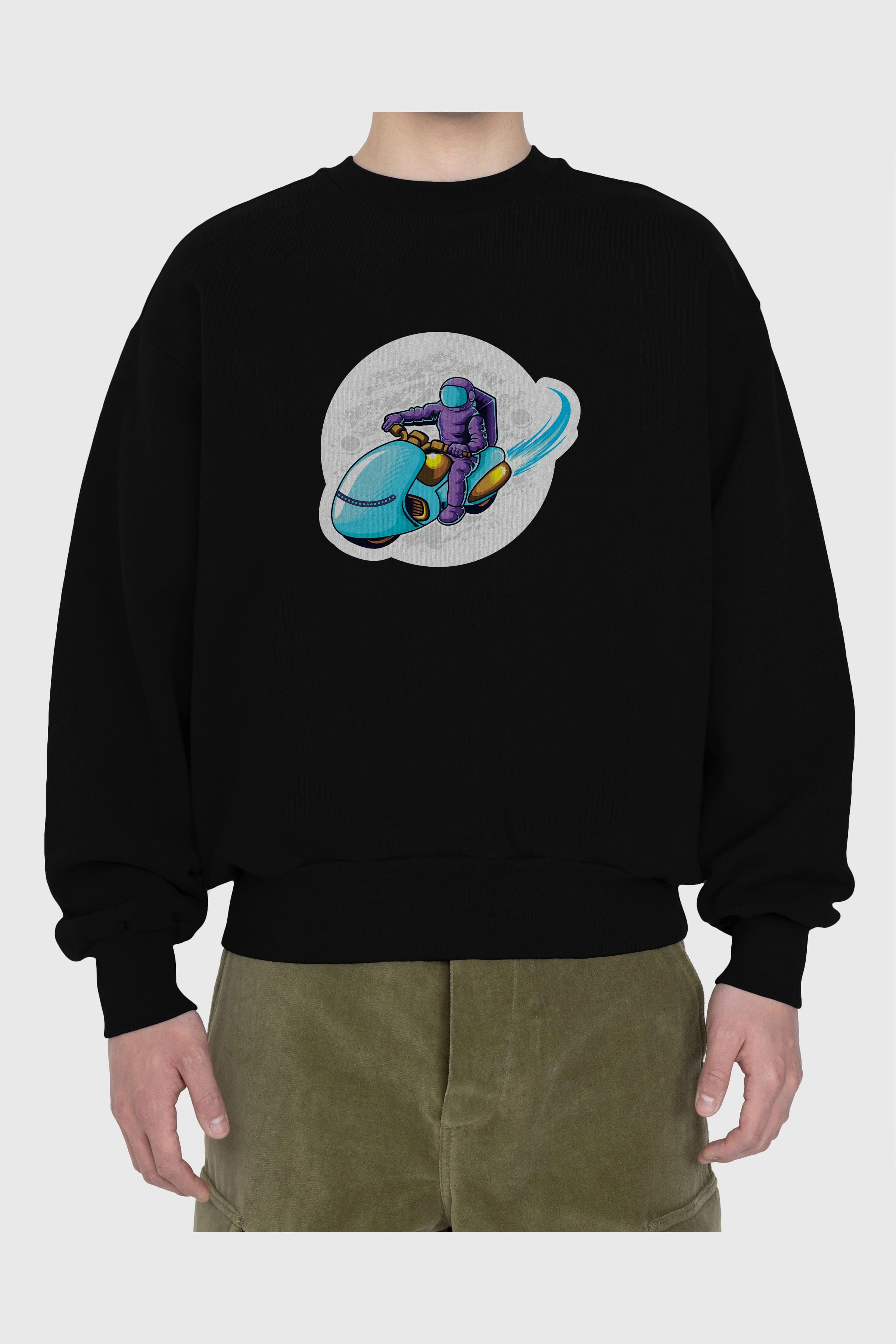 Astrorider in Space Sticker Ön Baskılı Oversize Sweatshirt Erkek Kadın Unisex