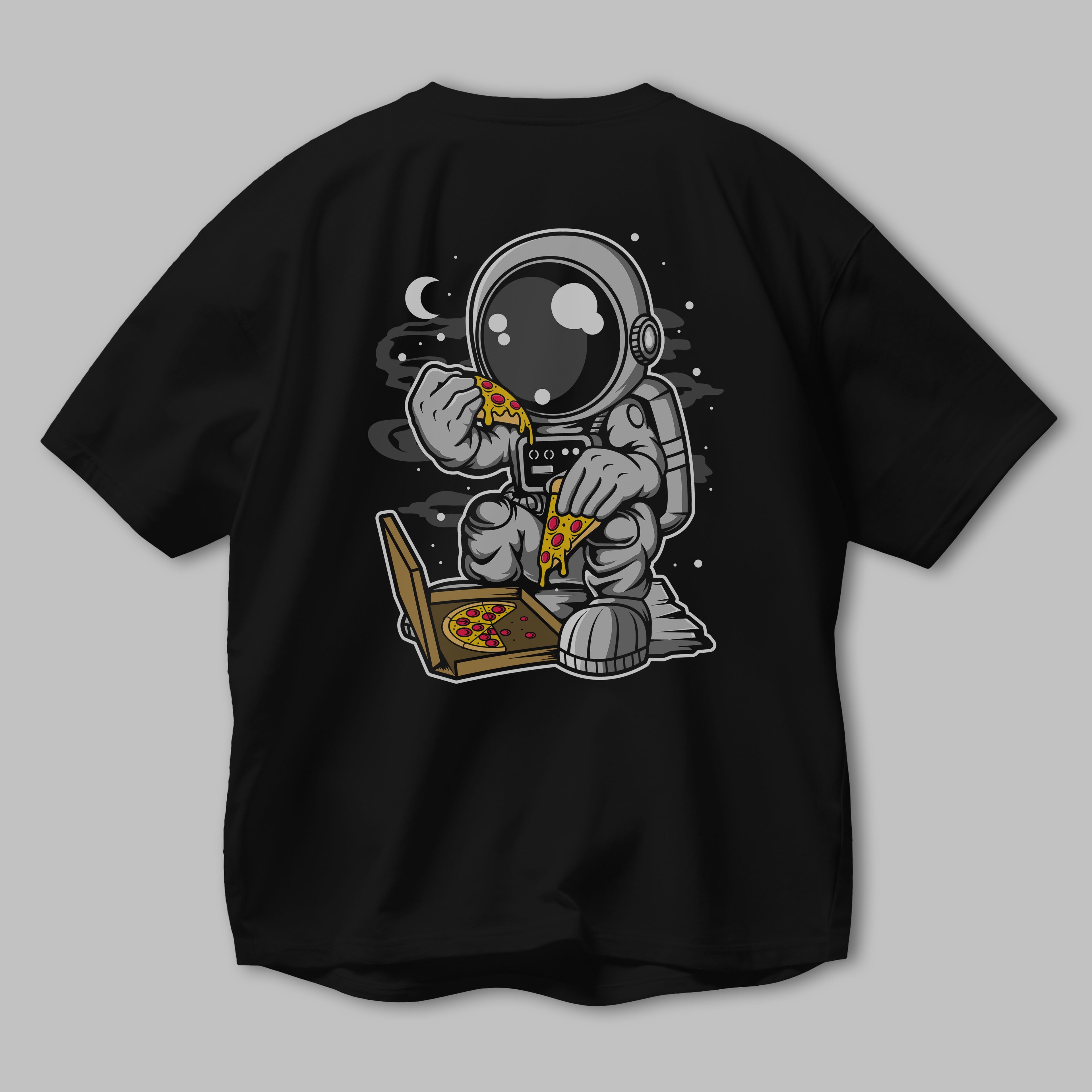 Astronaut Pizza Arka Baskılı Oversize t-shirt Erkek Kadın Unisex