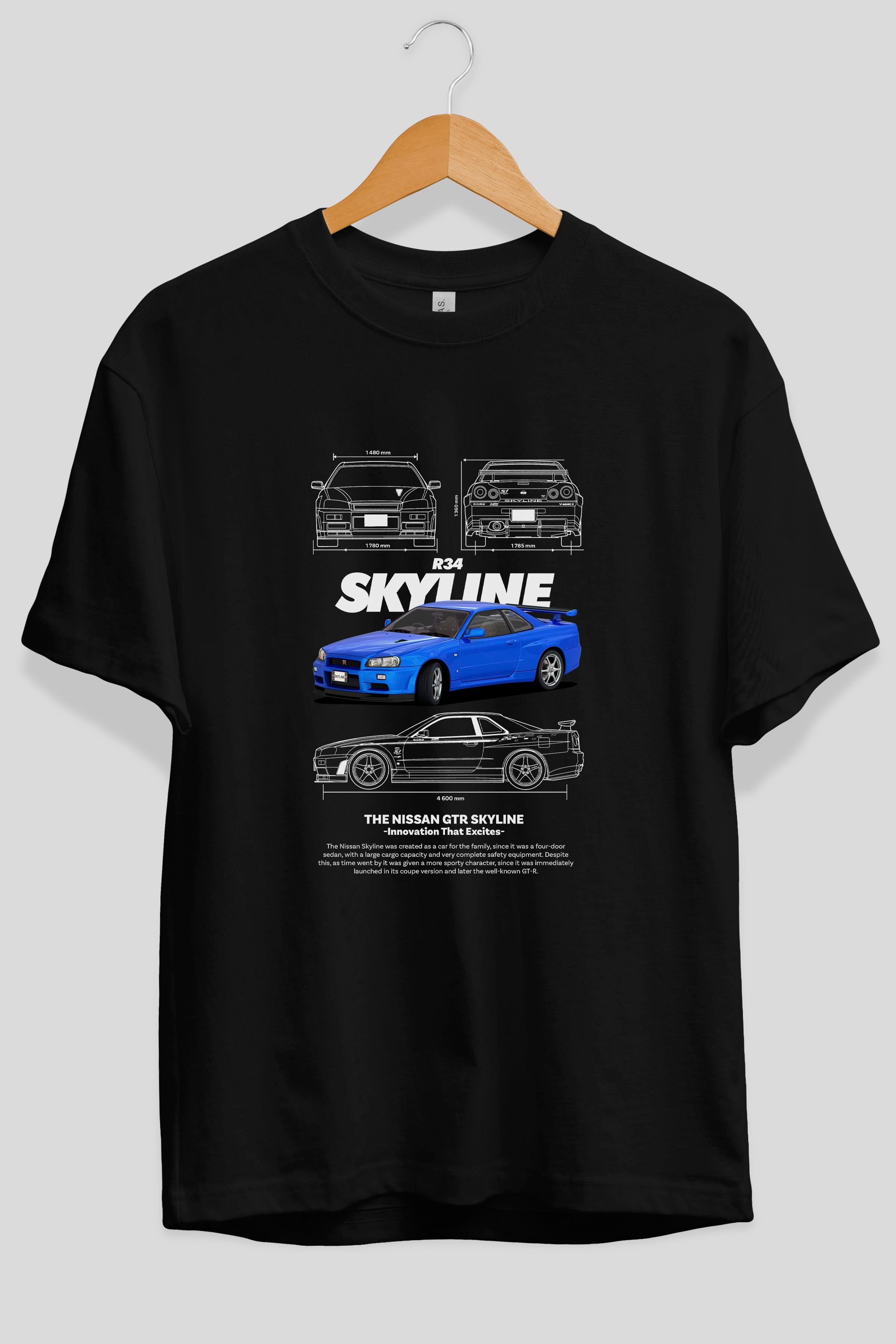 NISSAN GTR SKYLINE R34 1 Ön Baskılı Oversize t-shirt Erkek Kadın Unisex %100 Pamuk Bisiklet Yaka tişort