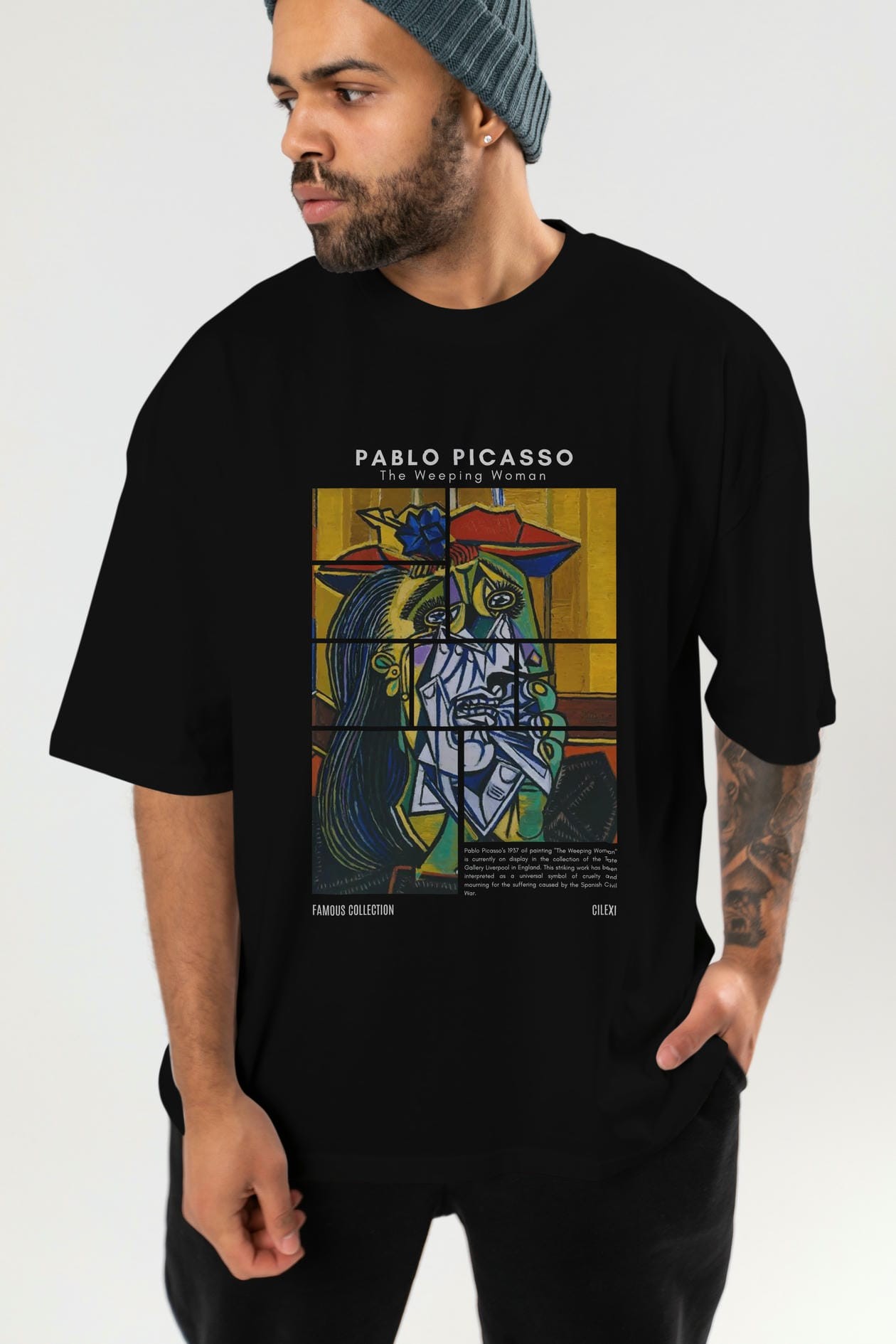 Pablo Picasso ön Baskılı Oversize t-shirt Erkek Kadın Bisiklet Yaka Pamuk tişort