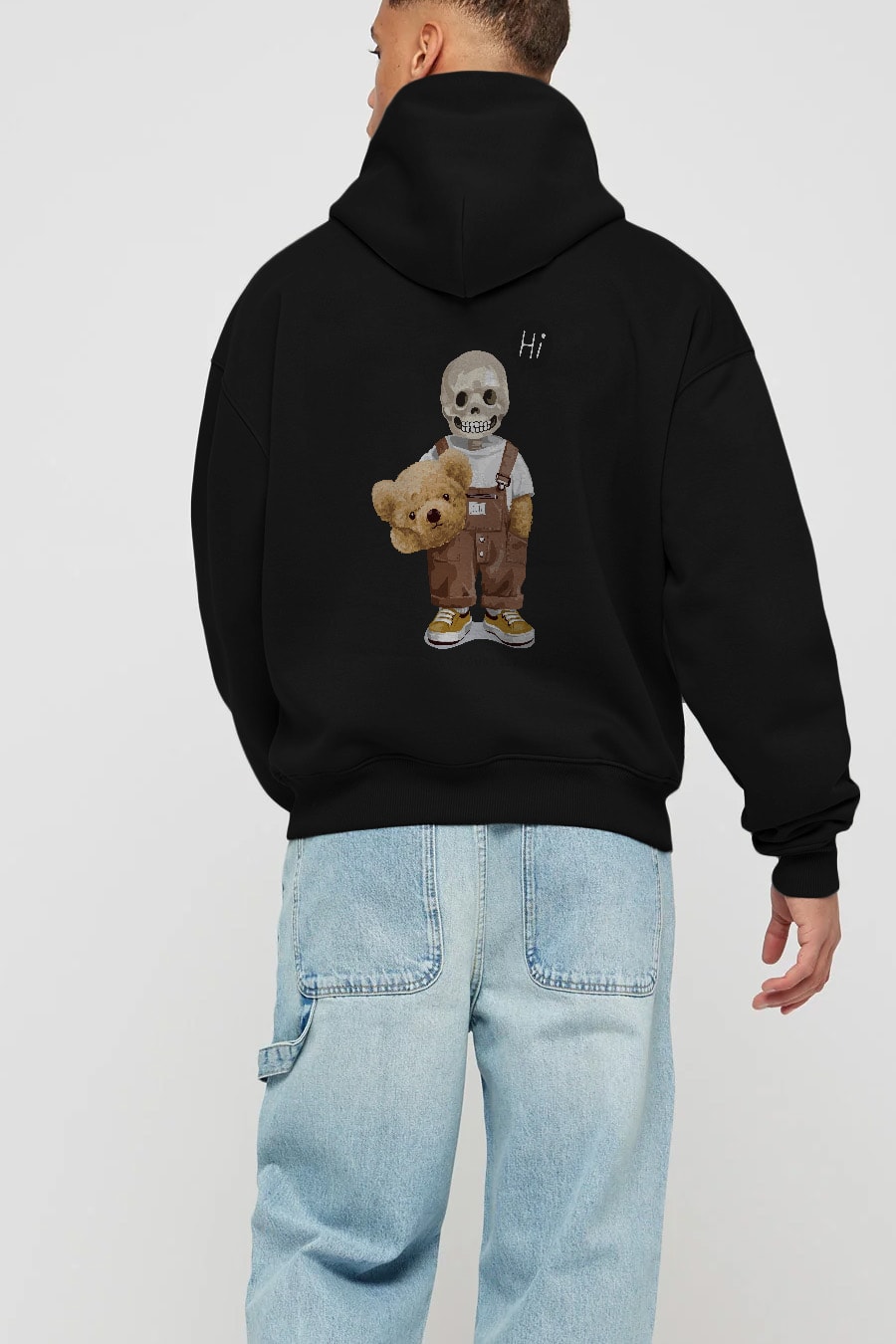 Teddy Bear hi Arka Baskılı Hoodie Oversize Kapüşonlu Sweatshirt Erkek Kadın Unisex
