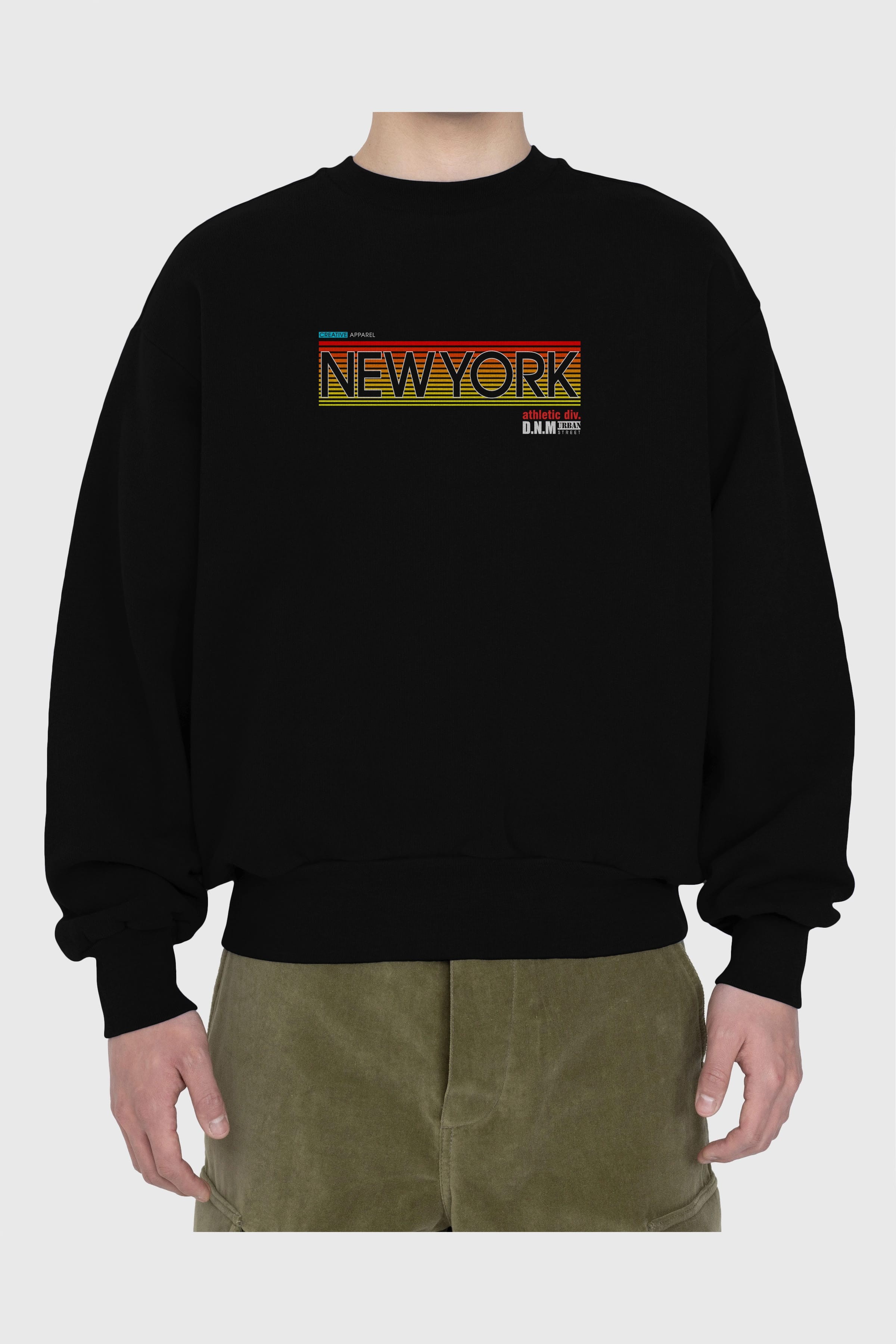 New York Denim Ön Baskılı Oversize Sweatshirt Erkek Kadın Unisex