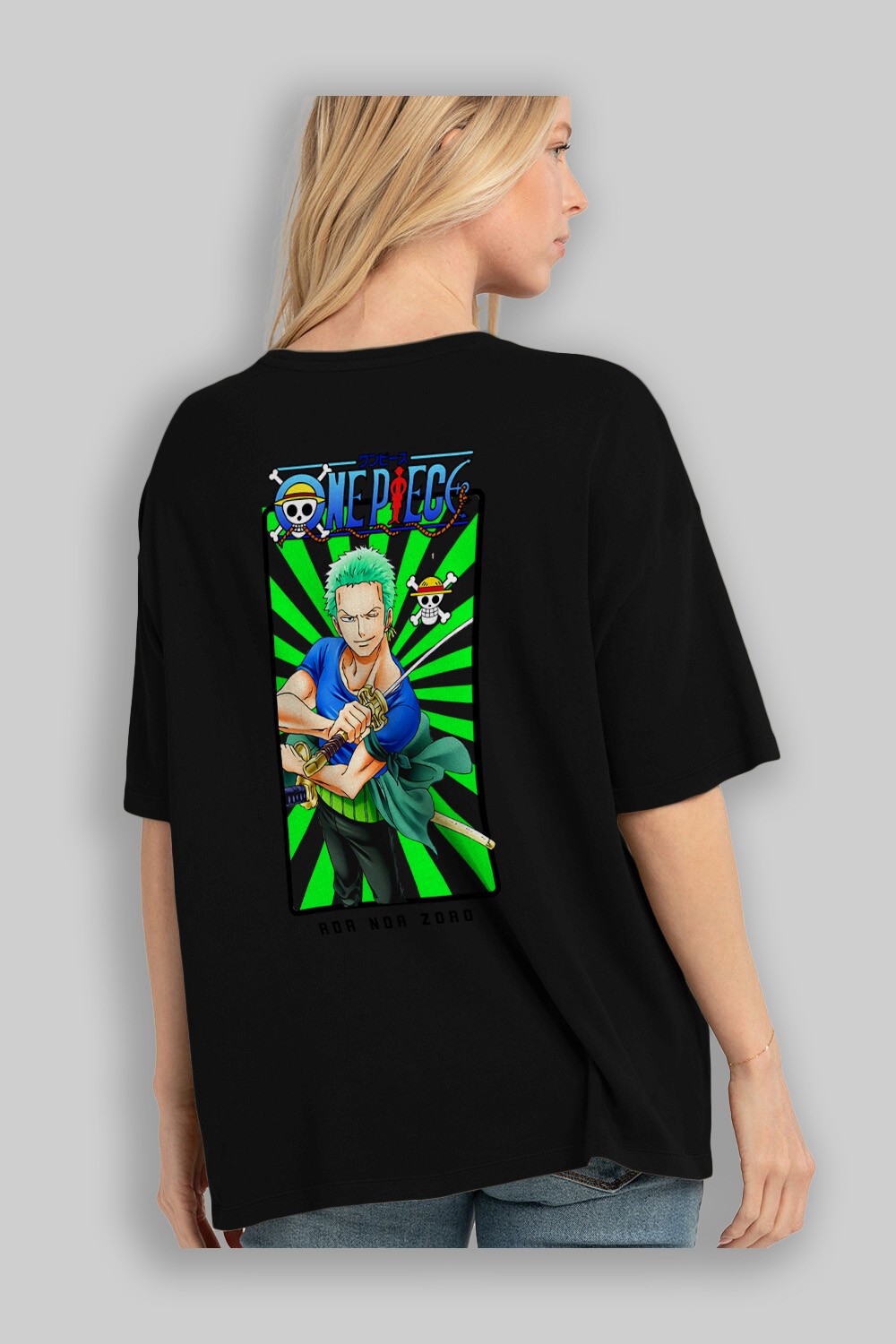 Roronoa Zoro 6 Anime Arka Baskılı Oversize t-shirt Erkek Kadın Unisex %100 pamuk tişort